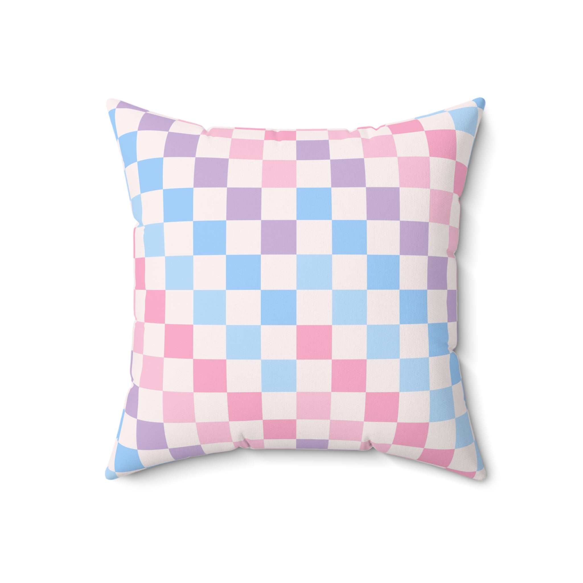 Checkerboard Pink and Blue Spun Polyester Square Pillow, Artsulli - Art is Long, Life is Short, Home Decor, Size, 18" × 18", , , , , 19698900265436939507