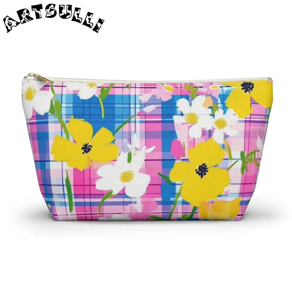 JAKKOUTTHEBXX Plaid Garden Pink and Purple Accessory Pouch w