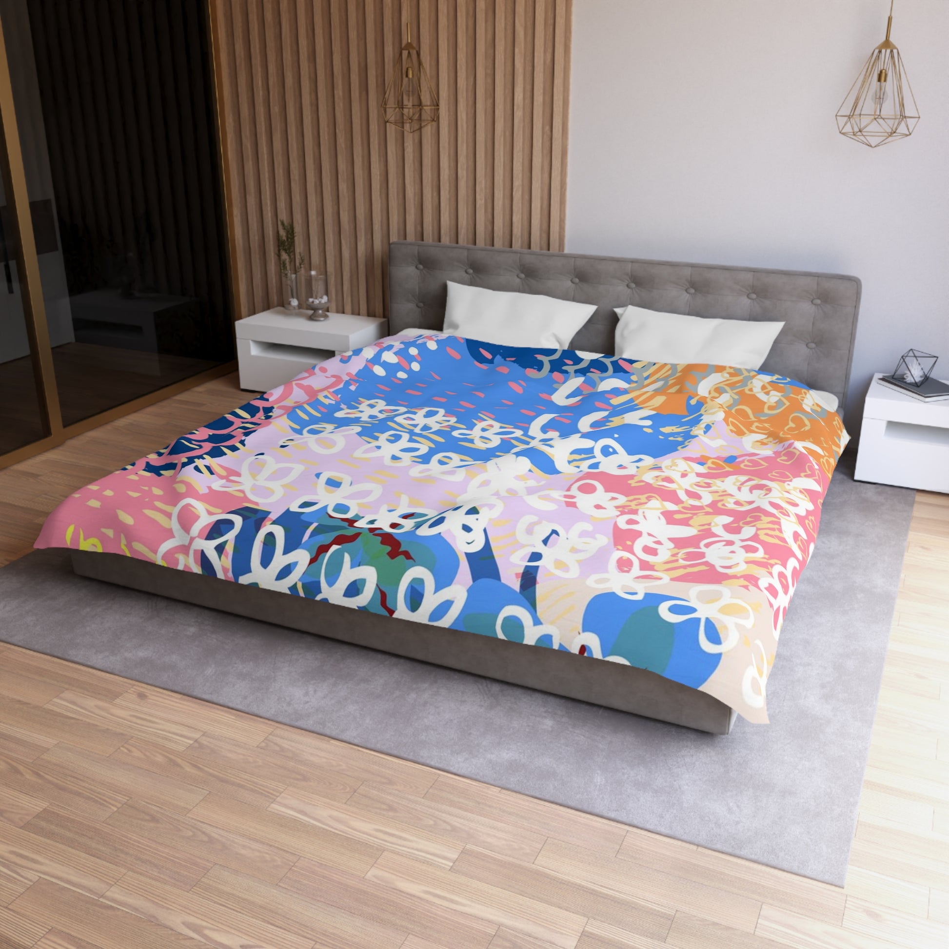 Flowers x Doodles x Hearts Multi-Color Microfiber Duvet Cover, Artsulli - Art is Long, Life is Short, Home Decor, , , , , , , 