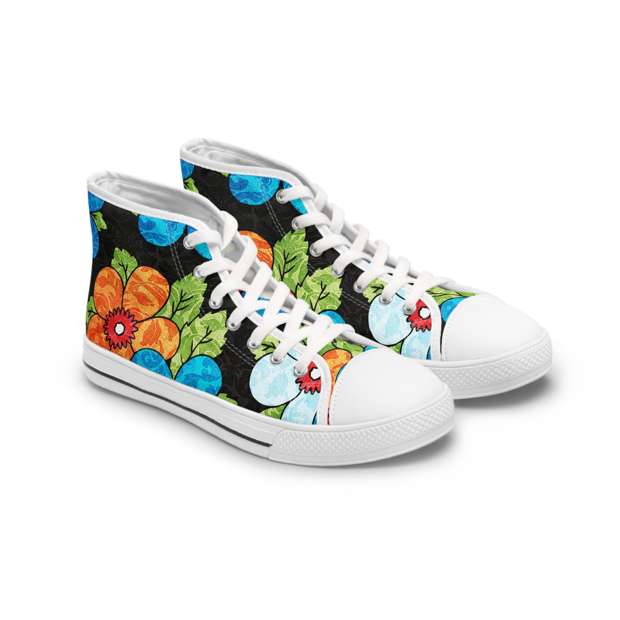 Groovy Black Floral Kl II Women's High Top Sneakers, Artsulli - Art is Long, Life is Short, Shoes, , , , , , , 