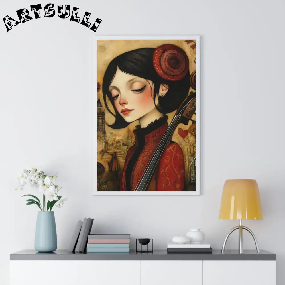 JAKKOUTTHEBXX Dark Haired Woman Playing Instrument Framed Poster 2025