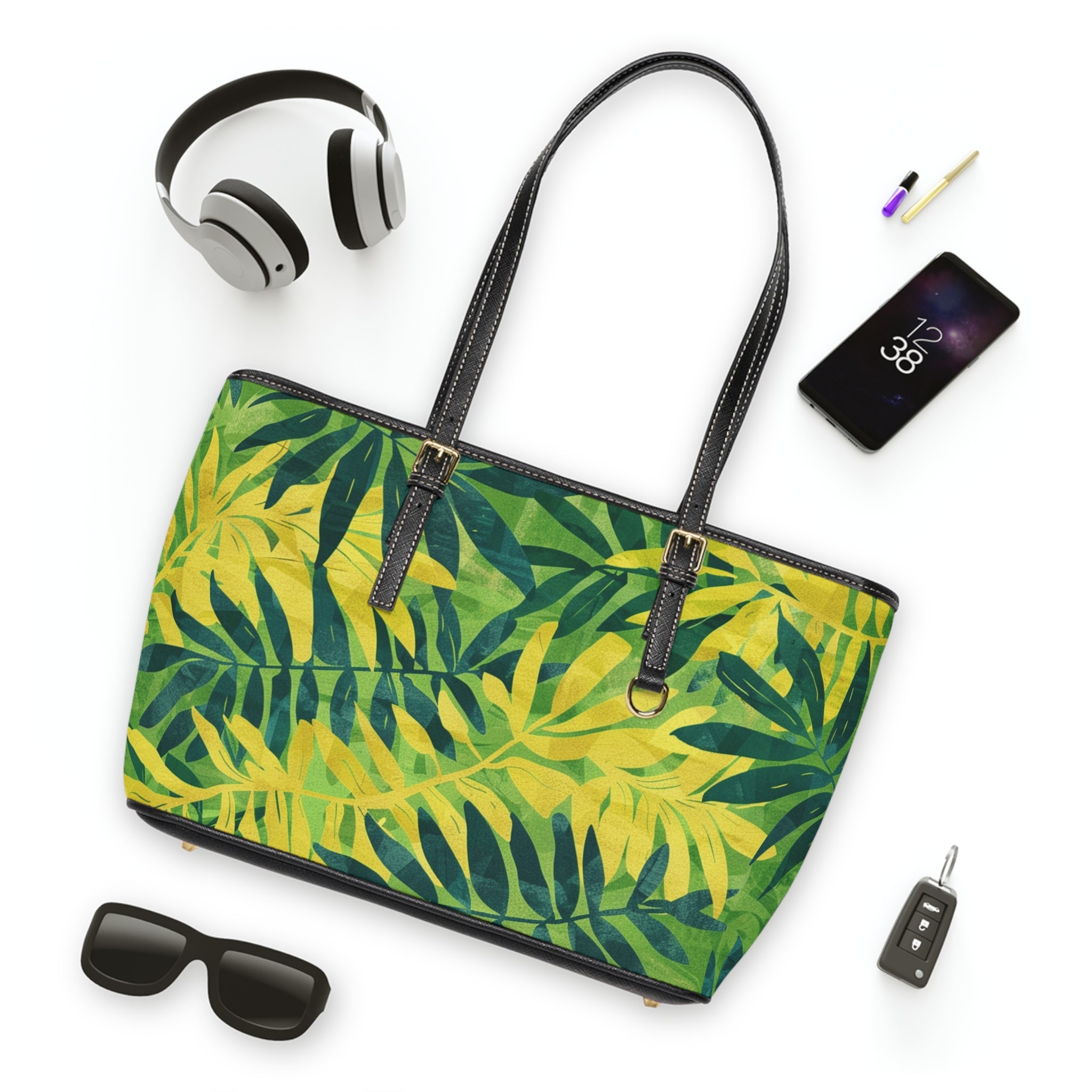 Green Leaf x Yellow Leaf x Tropical x Jungle II PU Leather Shoulder Bag, Artsulli - Art is Long, Life is Short, Bags, , , , , , , 