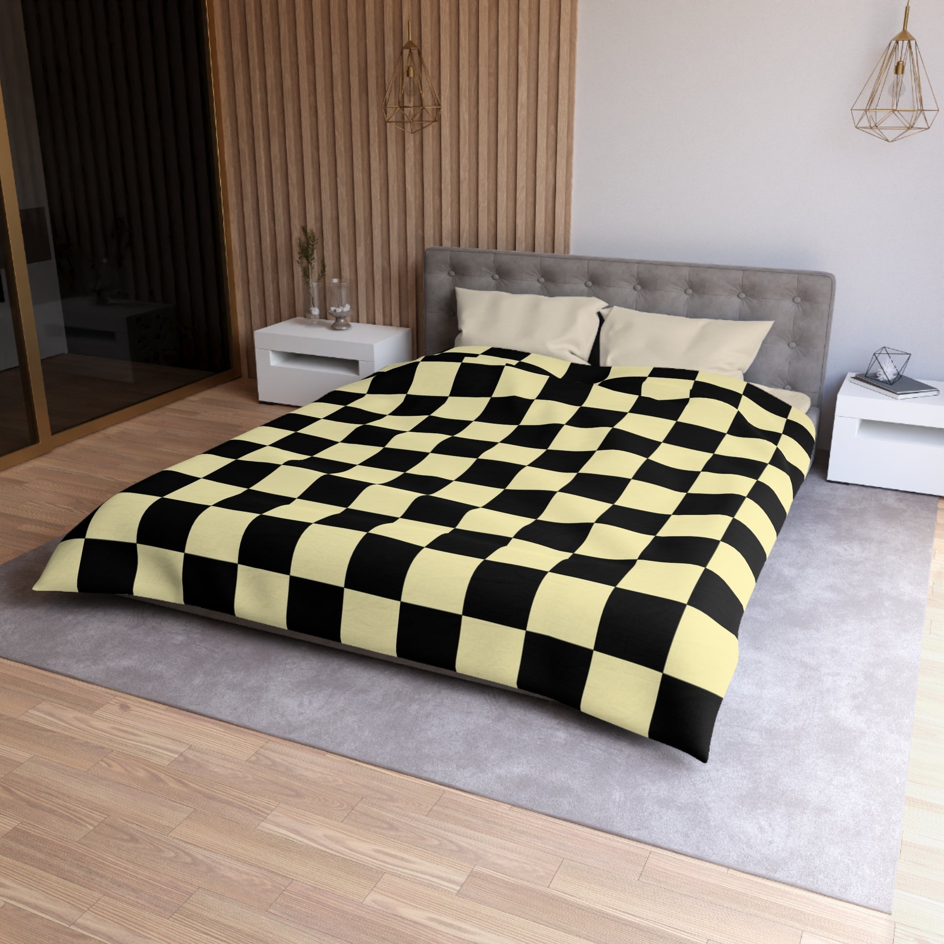 Checkerboard Black and Yellow Microfiber Duvet Cover, Artsulli - Art is Long, Life is Short, Home Decor, , , , , , , 