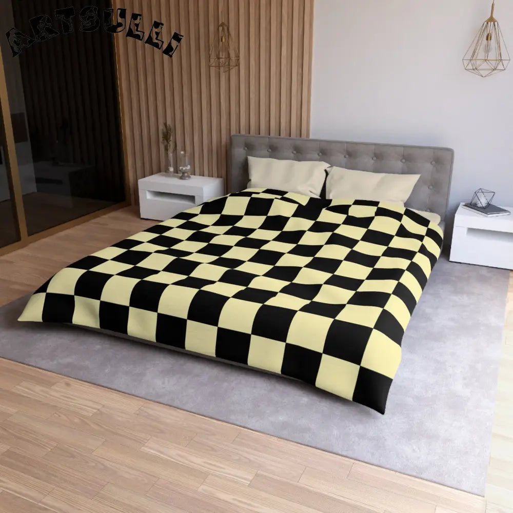 JAKKOUTTHEBXX Checkerboard Black and Yellow Microfiber Duvet Cover