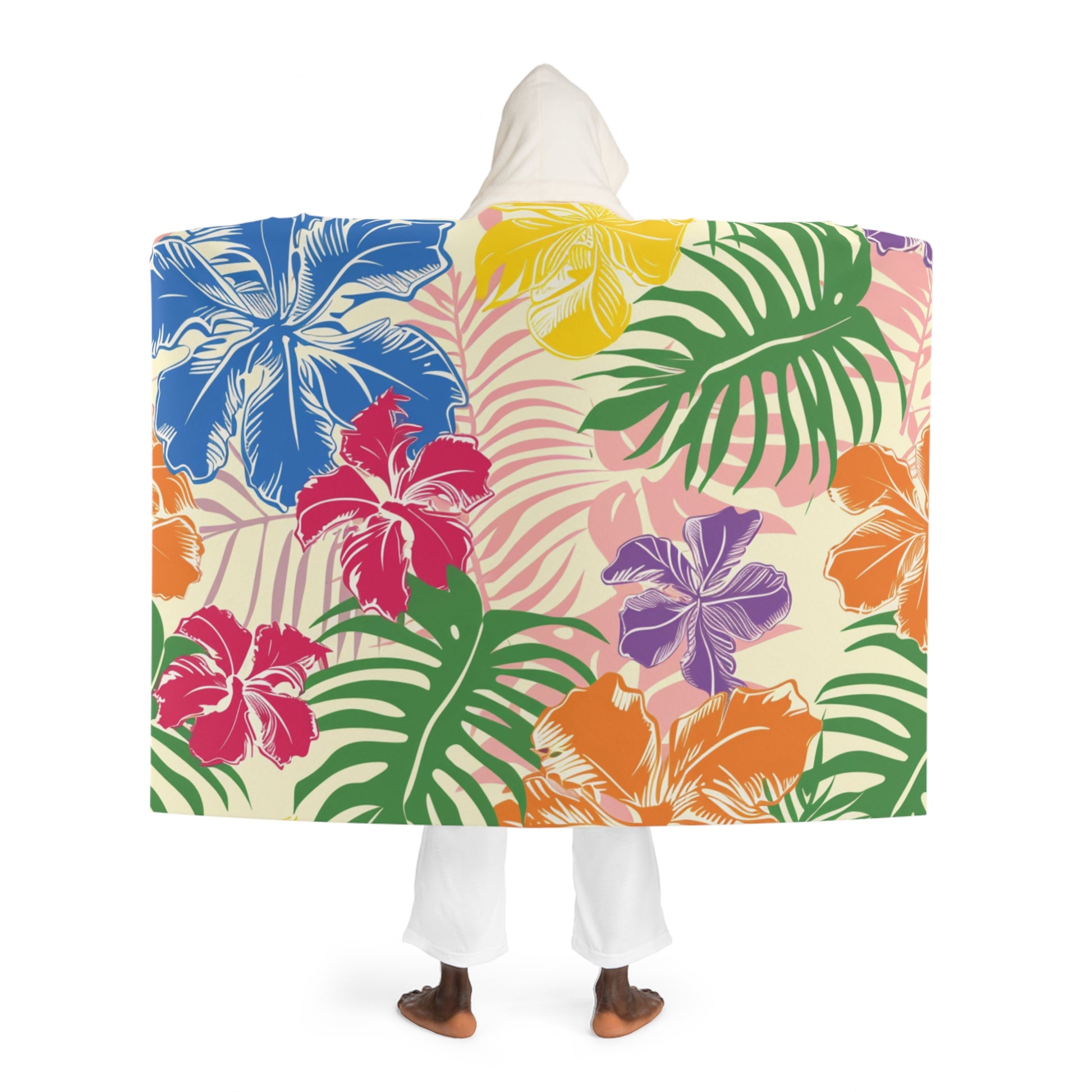 Blooming Tropical Flowers Hooded Sherpa Fleece Blanket, Artsulli - Art is Long, Life is Short, All Over Prints, , , , , , , 