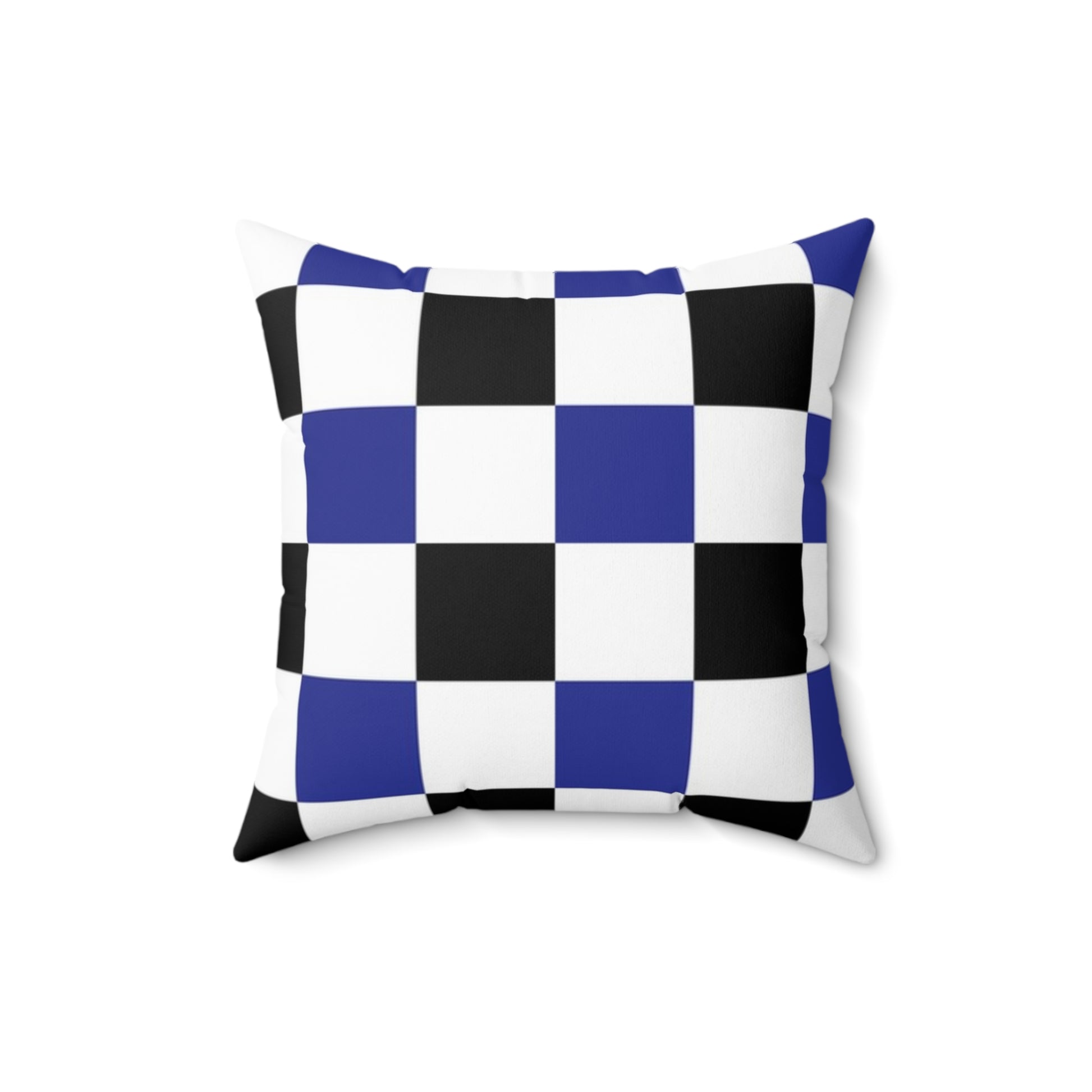 Checkerboard Blue White and Black Spun Polyester Square Pillow, Artsulli - Art is Long, Life is Short, Home Decor, Size, 16" × 16", , , , , 31465338596957253215
