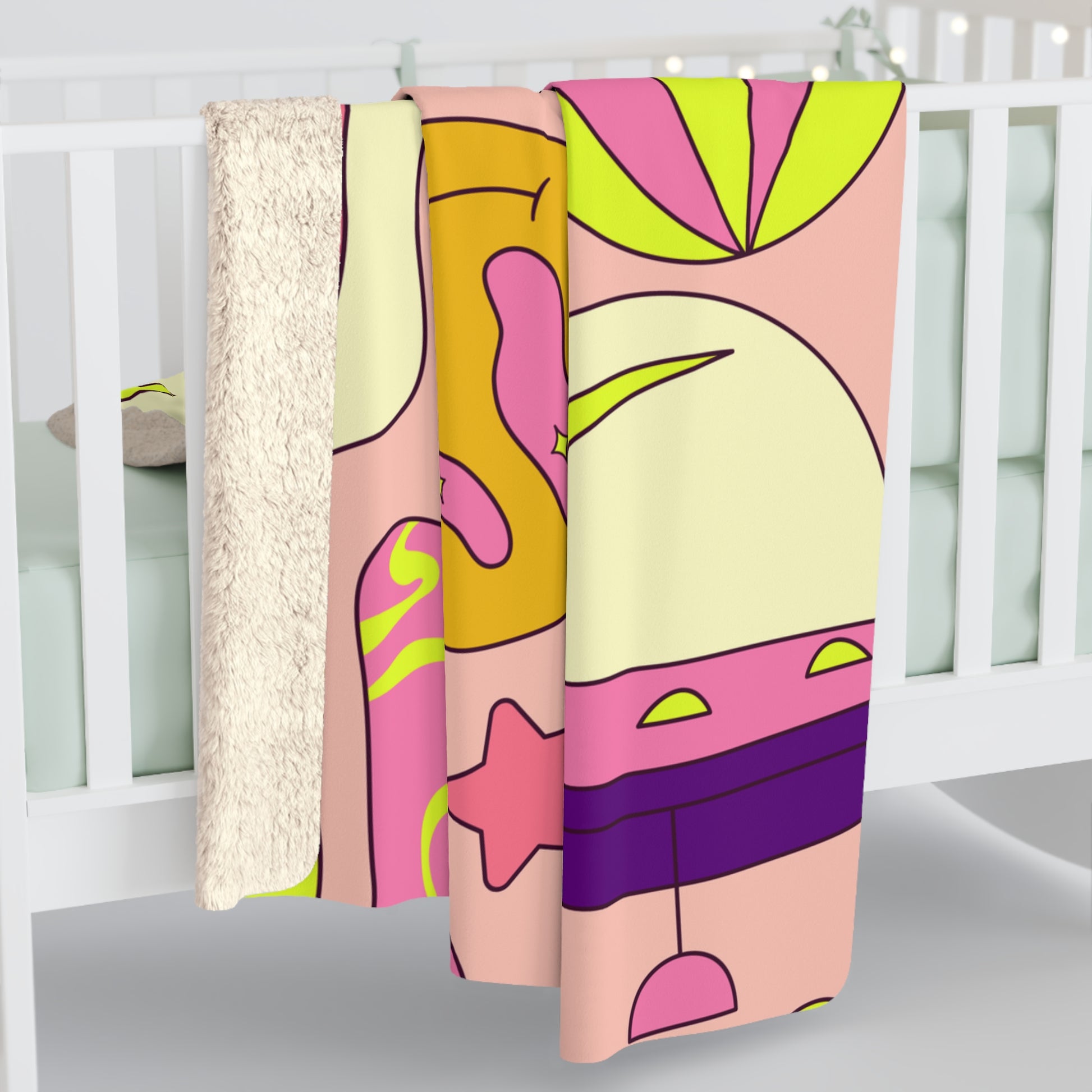 Trippy Spaceships Pink Sherpa Fleece Blanket, Artsulli - Art is Long, Life is Short, Home Decor, , , , , , , 