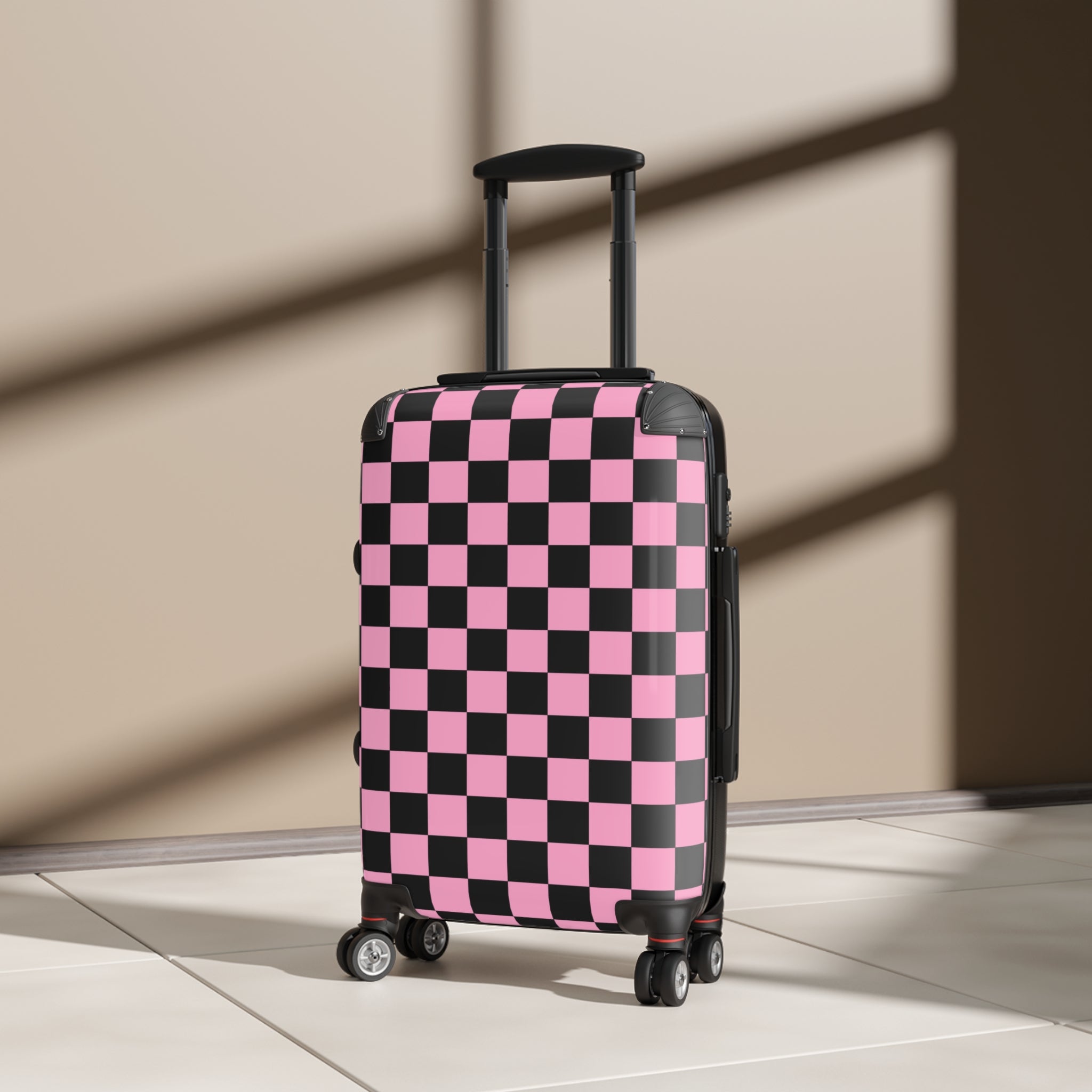 Checkerboard Black and Pink Suitcase, Artsulli - Art is Long, Life is Short, Bags, , , , , , , 