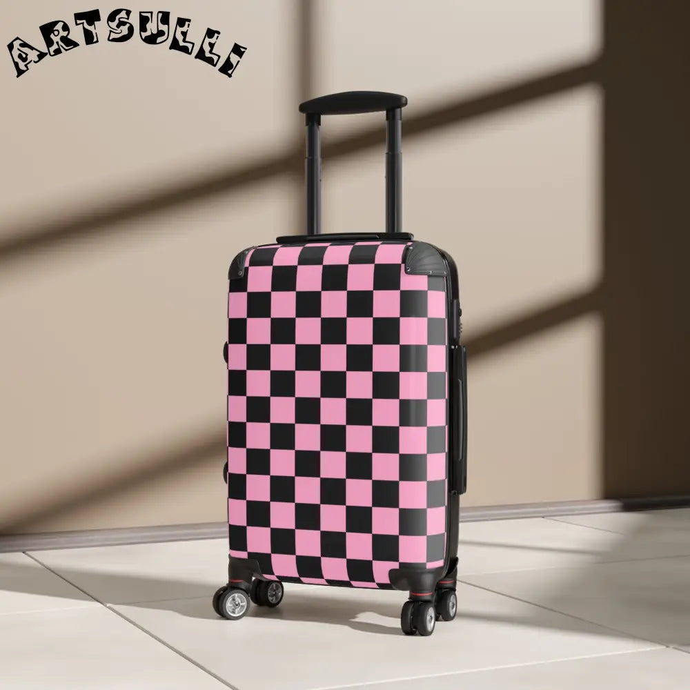 JAKKOUTTHEBXX Checkerboard Black and Pink Suitcase JAKKOUTTHEBXX