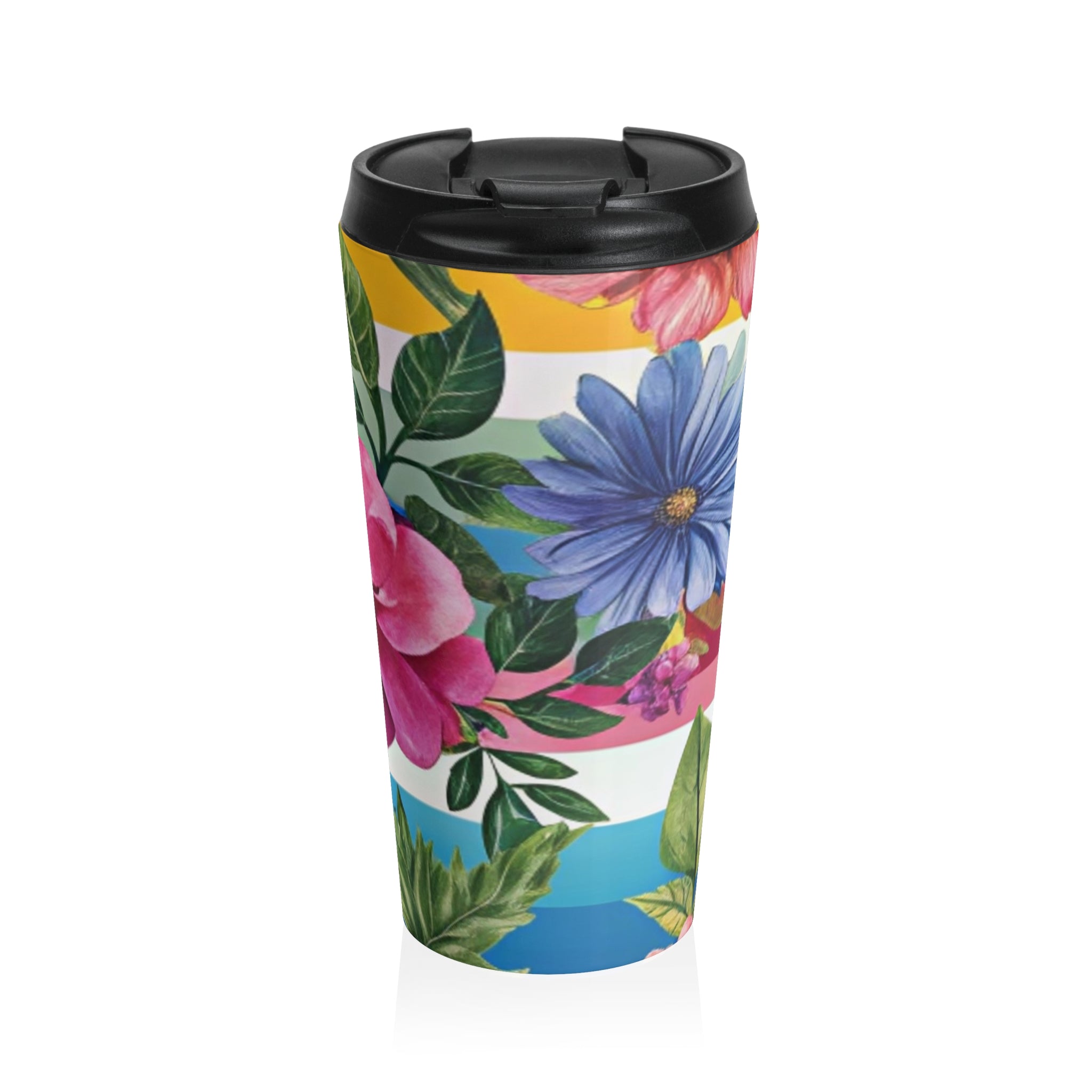Floral Stripe 4K Stainless Steel Travel Mug, Artsulli - Art is Long, Life is Short, Mug, Size, 15oz, , , , , 31556788449775166484