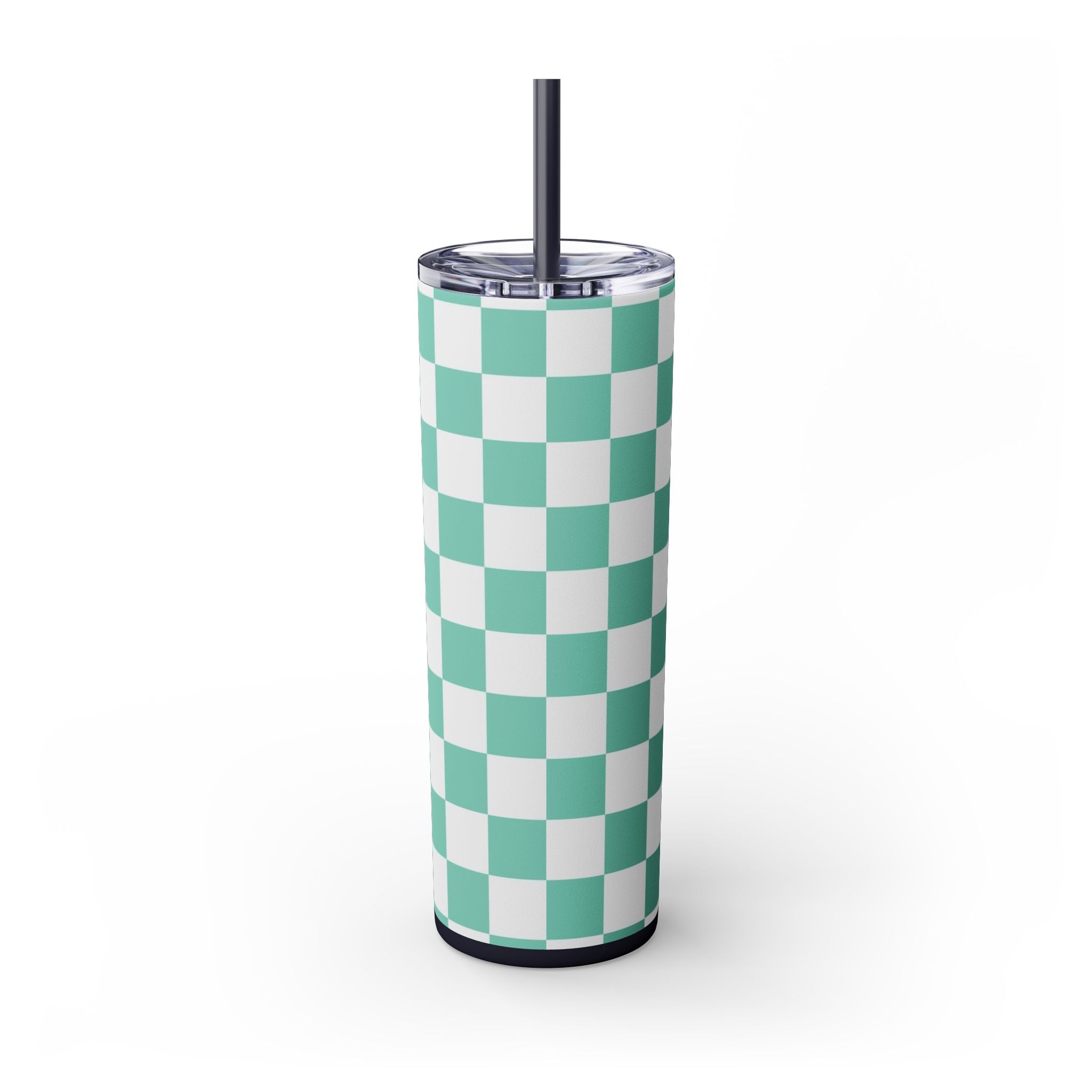 Checkerboard Light Green Skinny Tumbler with Straw, 20oz, Artsulli - Art is Long, Life is Short, Mug, , , , , , , 