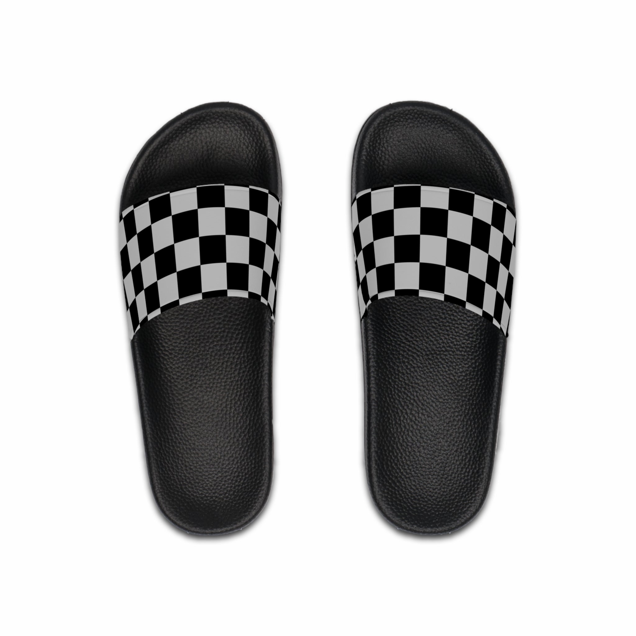Checkerboard Dada Black and Light Gray Men's Slide Sandals, Artsulli - Art is Long, Life is Short, Shoes, Color, Black sole, Size, US 6, , , 32094847652914510959