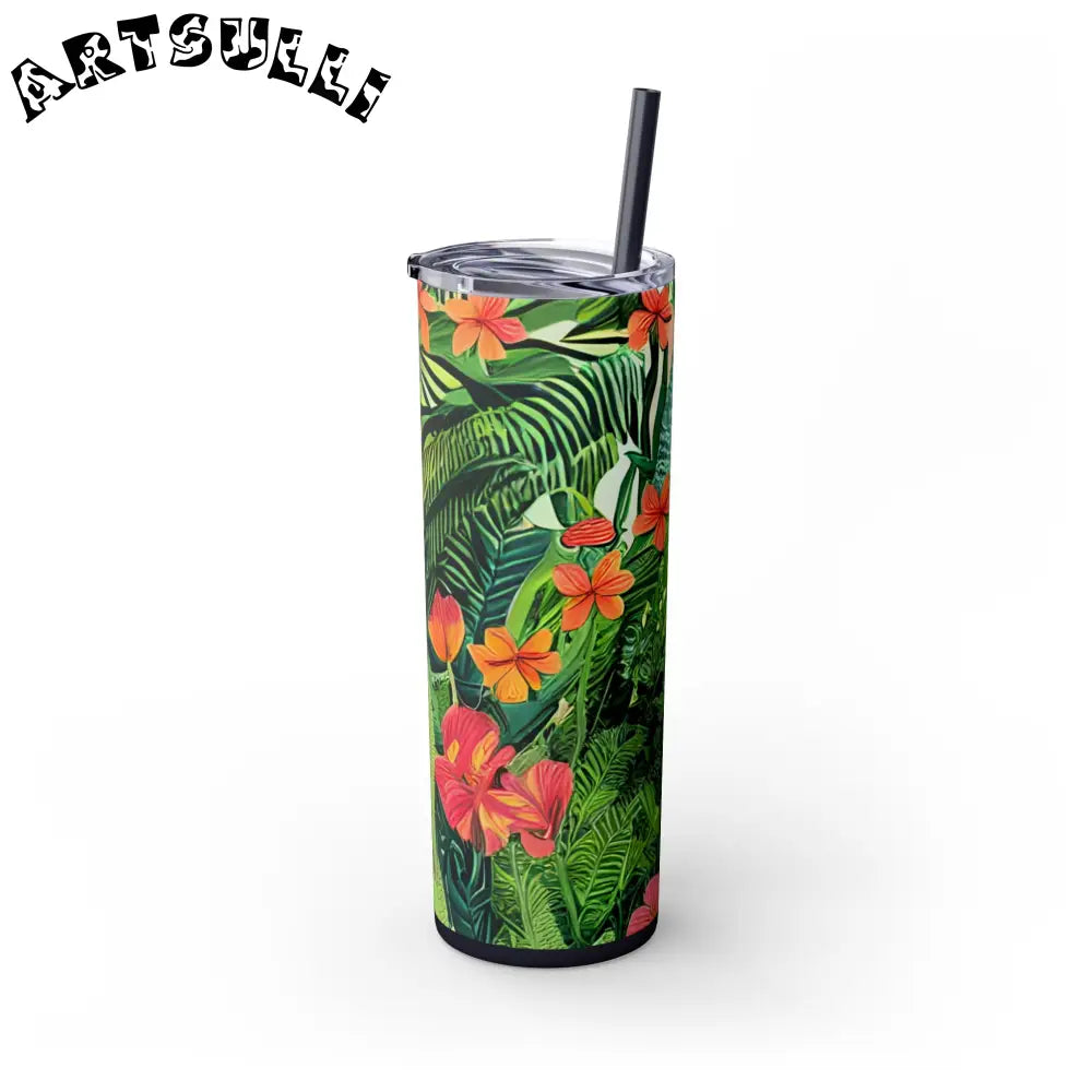 JAKKOUTTHEBXX White Tropical Leaf and Flower Tumbler JAKKOUTTHEBXX