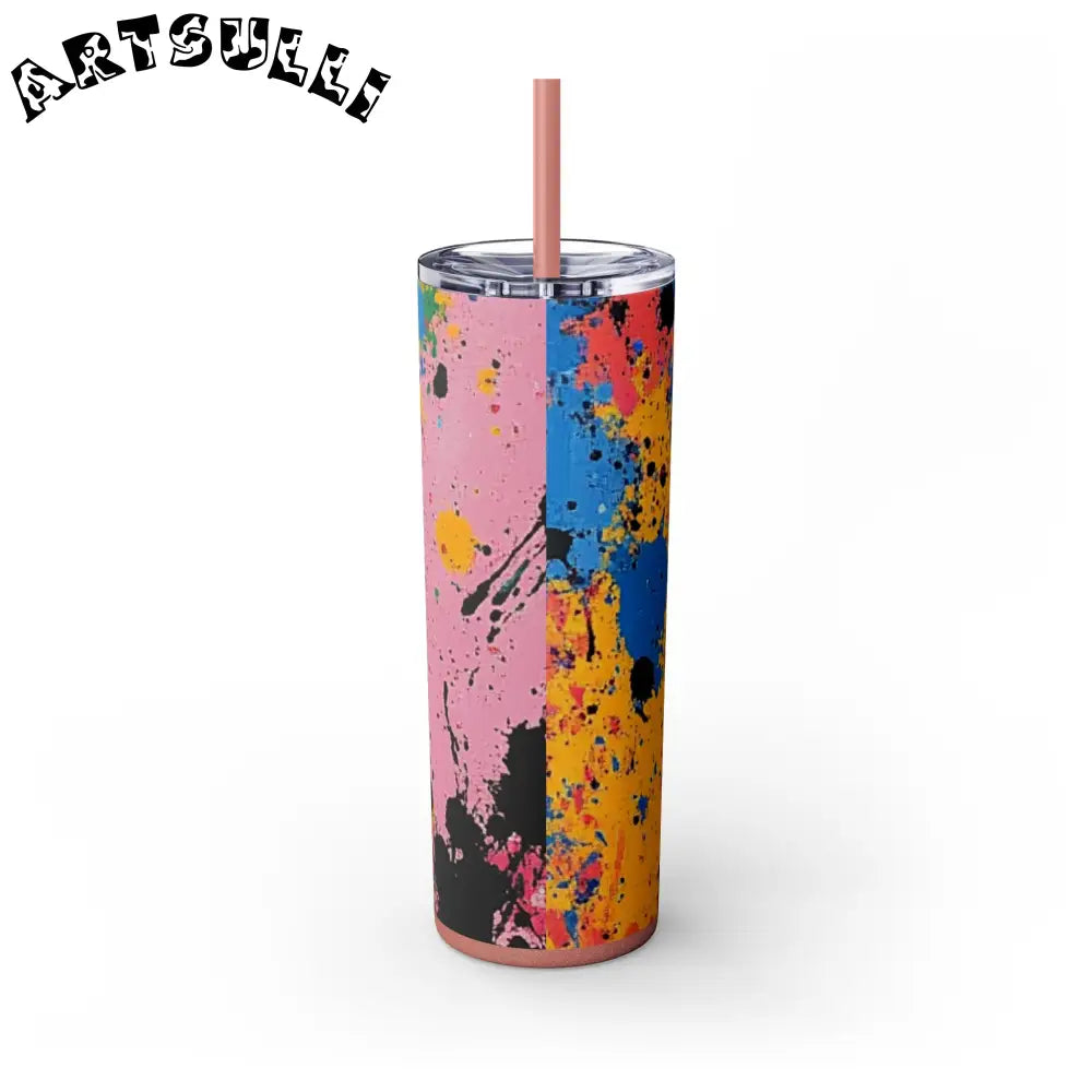 JAKKOUTTHEBXX The Colors Of Paint Splatter Skinny Tumbler with Straw