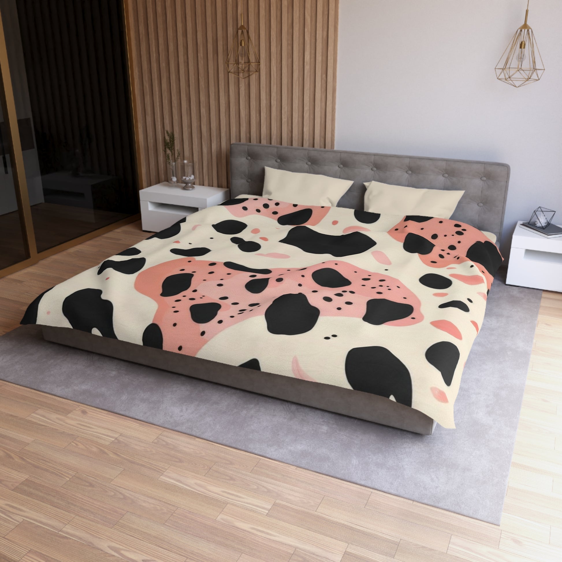Organic Cow Print Cream and Pink Microfiber Duvet Cover, Artsulli - Art is Long, Life is Short, Home Decor, , , , , , , 