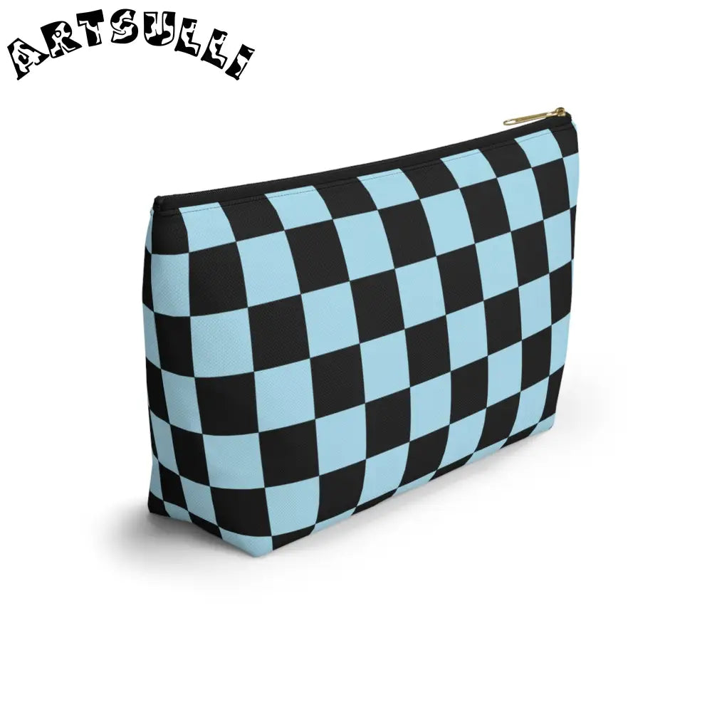JAKKOUTTHEBXX Checkerboard Black and Blue Accessory Pouch w T-bottom
