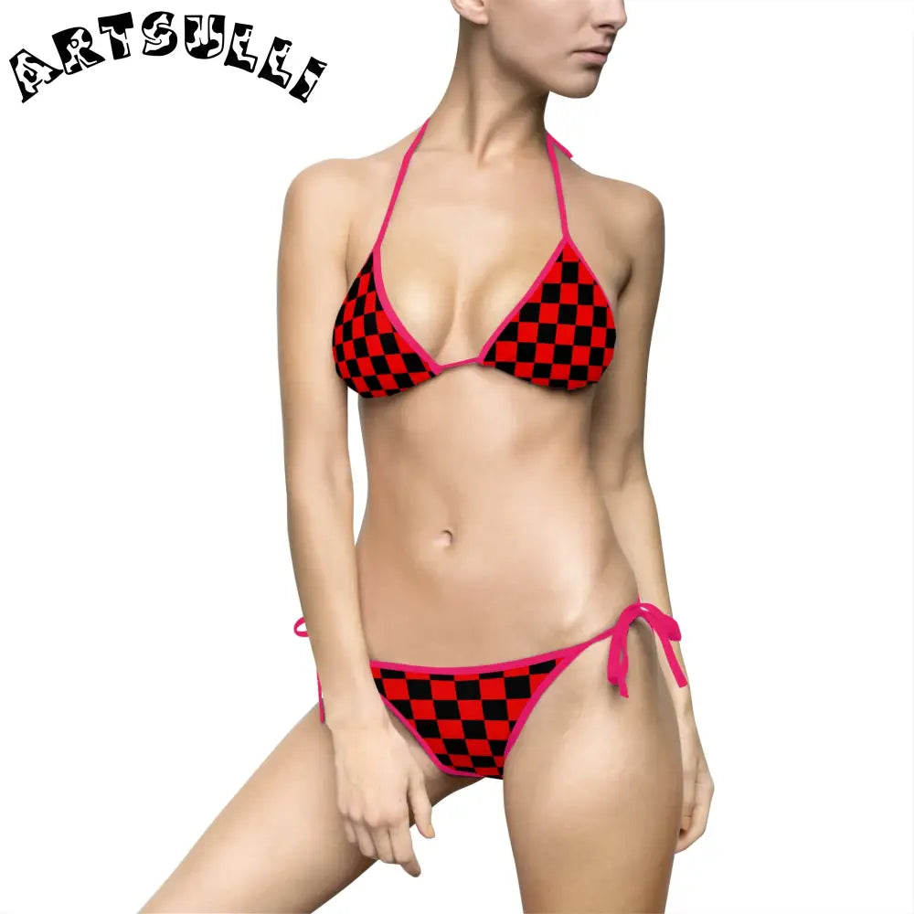 JAKKOUTTHEBXX Checkerboard Red and Black Women’s Bikini Swimsuit