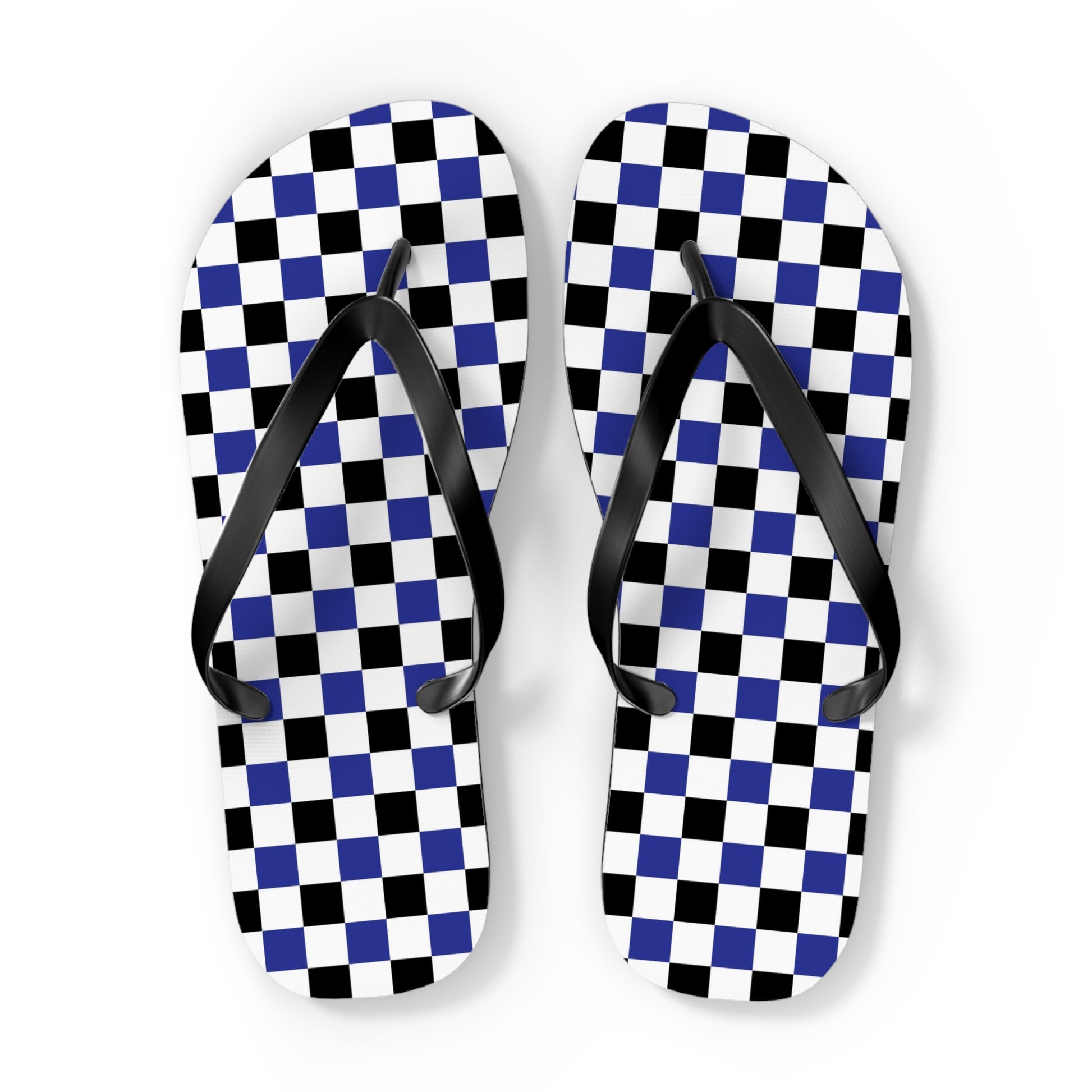 Checkerboard Blue White and Black Flip Flops, Artsulli - Art is Long, Life is Short, Shoes, Size, XL, Color, Black sole, , , 26598449611360513370