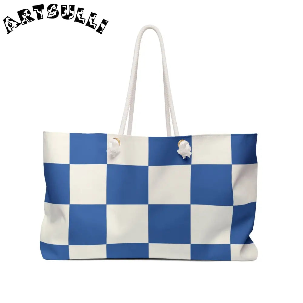 JAKKOUTTHEBXX Checkerboard Blue Weekender Bag JAKKOUTTHEBXX Artsulli