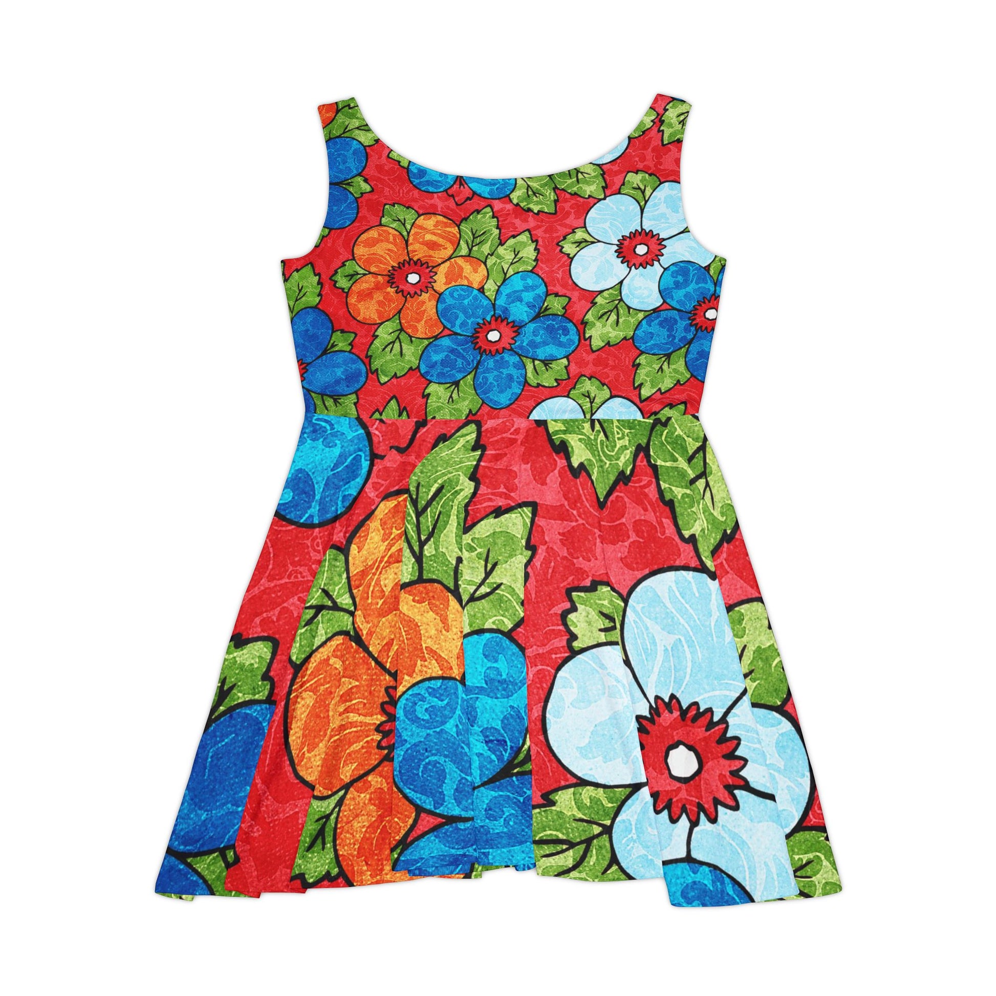 Groovy Yellow Floral Kl II Groovy Red Floral Kl Women's Skater Dress (AOP), Artsulli - Art is Long, Life is Short, All Over Prints, , , , , , , 