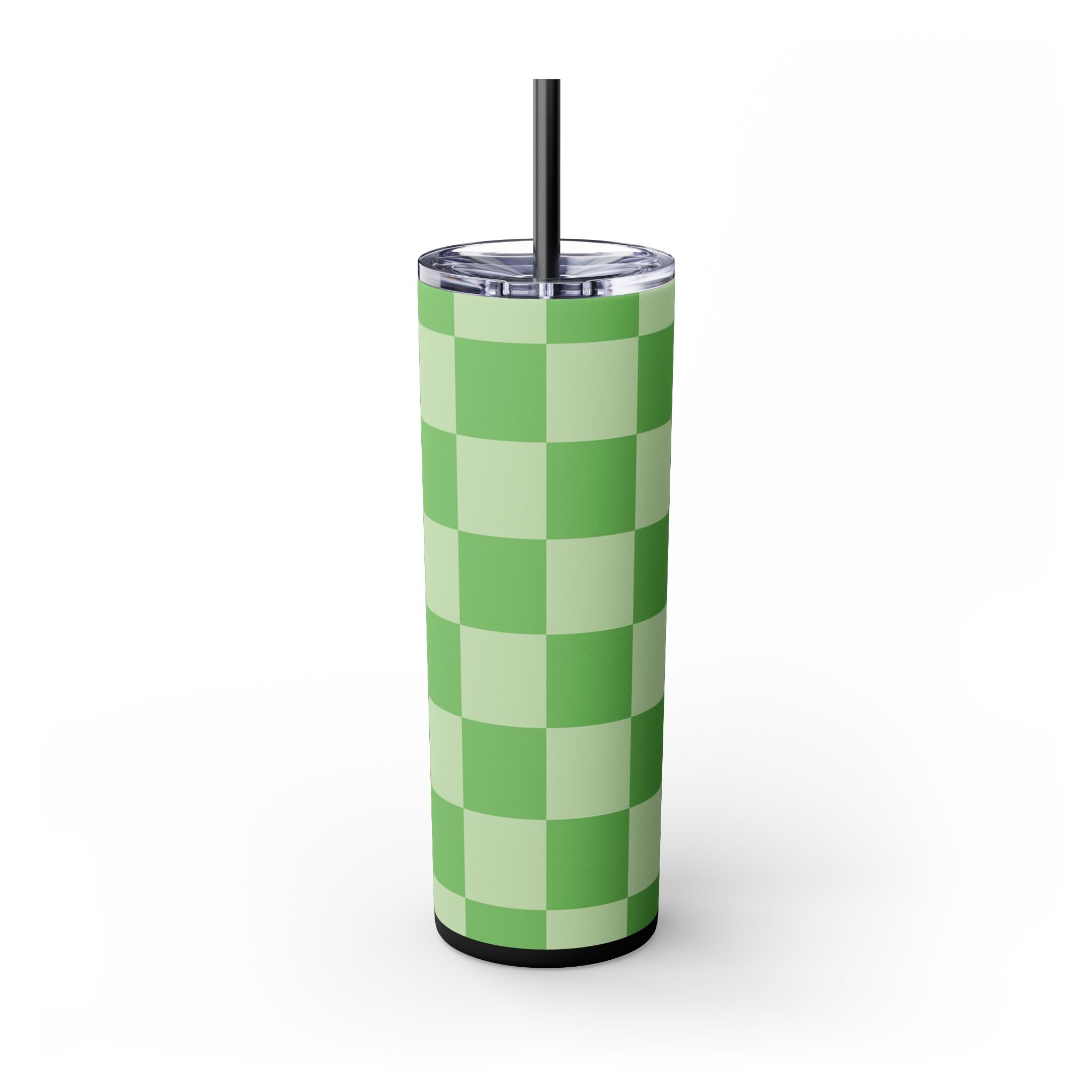 Checkerboard Green Skinny Tumbler with Straw, 20oz, Artsulli - Art is Long, Life is Short, Mug, , , , , , , 