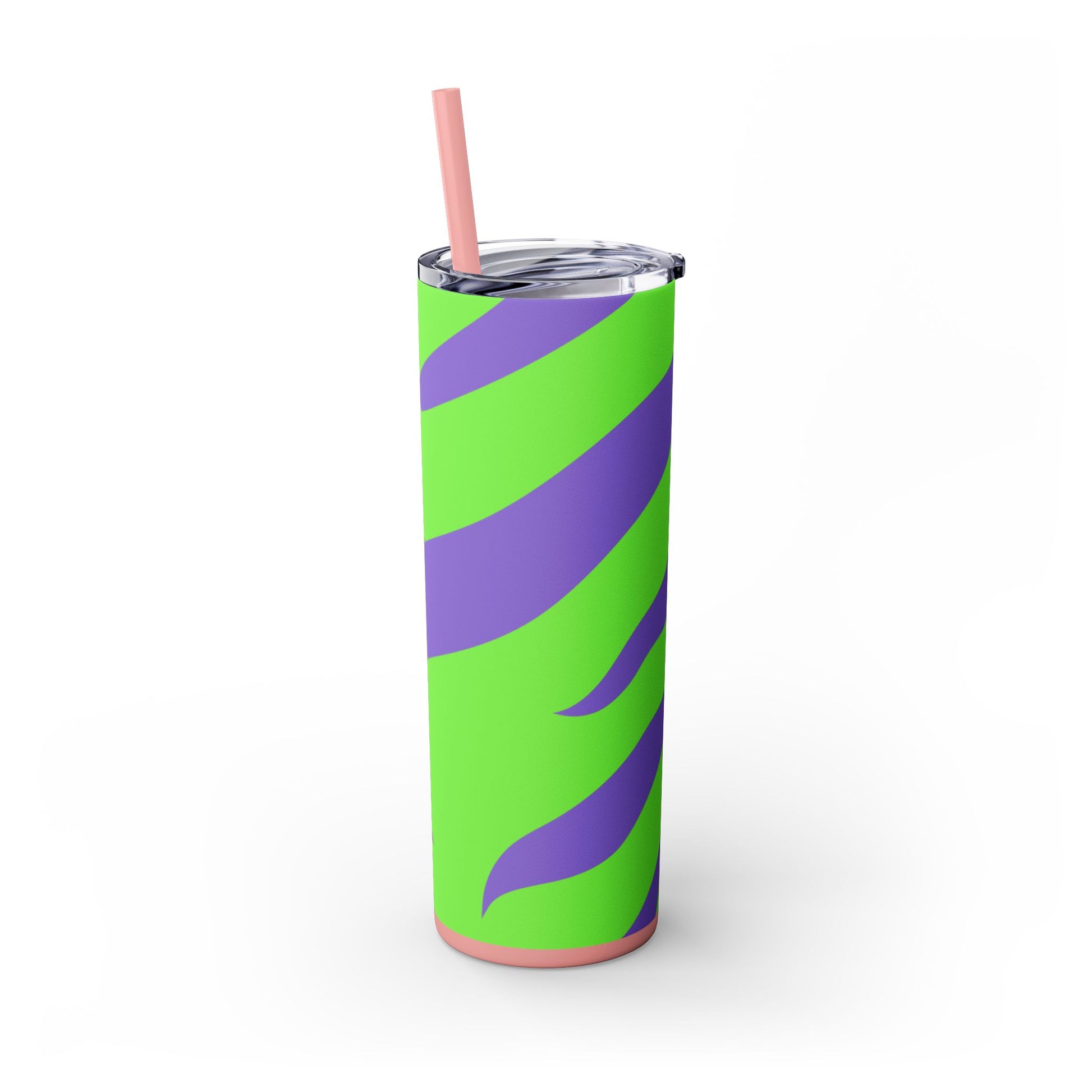 Tyrannosaurus Print Green and Purple Skinny Tumbler with Straw, 20oz, Artsulli - Art is Long, Life is Short, Mug, , , , , , , 