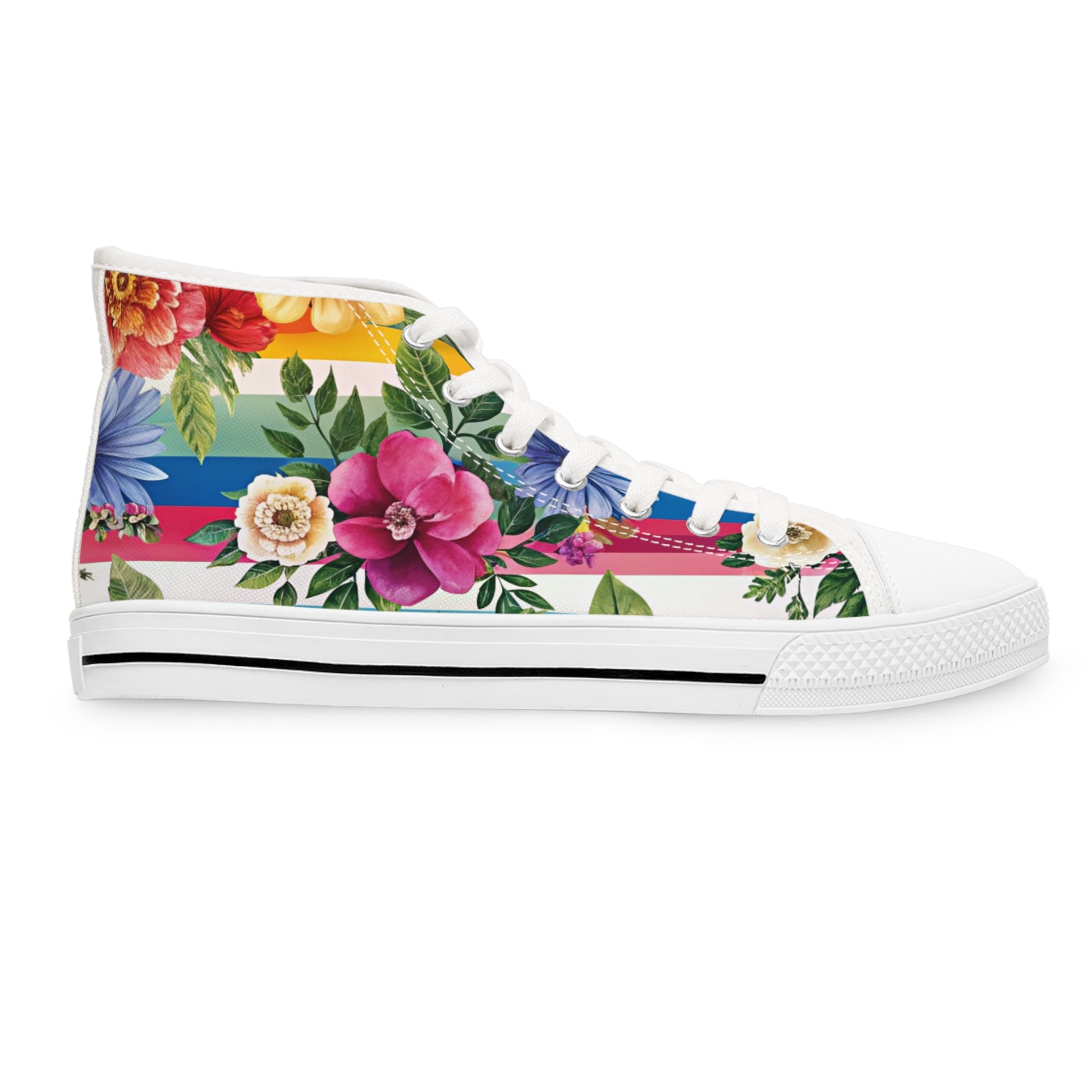 Floral Stripe 4K II Women's High Top Sneakers, Artsulli - Art is Long, Life is Short, Shoes, , , , , , , 