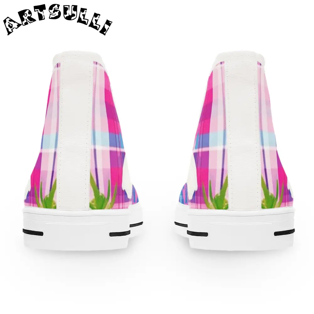 JAKKOUTTHEBXX Plaid Garden Pink and Purple Women’s High Top Sneakers