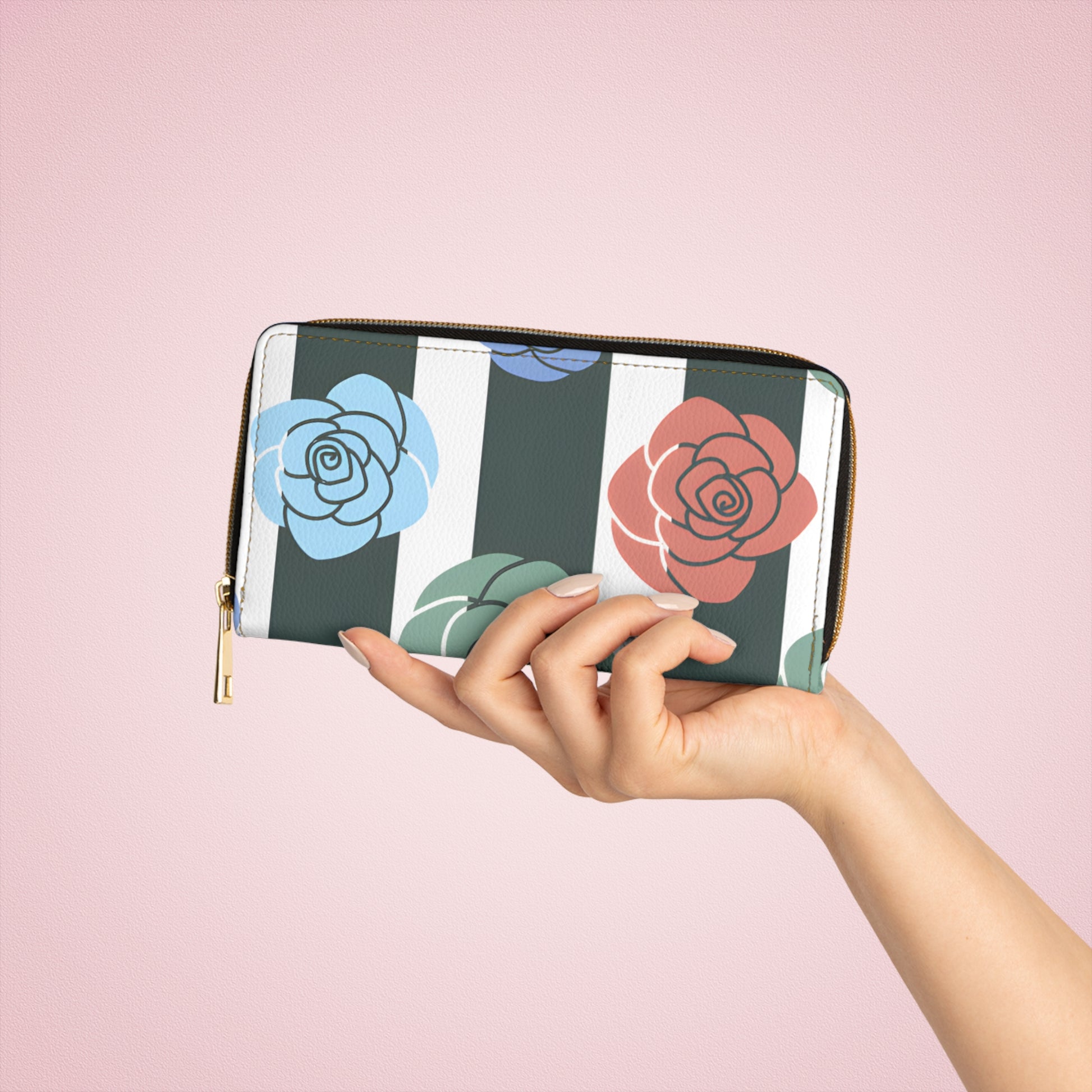 Stripes x Roses Black and White Zipper Wallet, Artsulli - Art is Long, Life is Short, Accessories, , , , , , , 