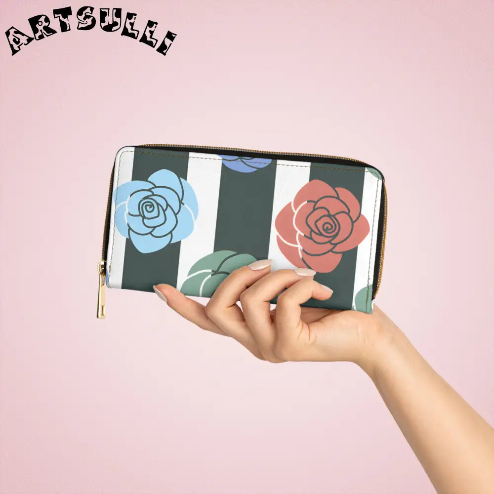 JAKKOUTTHEBXX Stripes x Roses Black and White Zipper Wallet