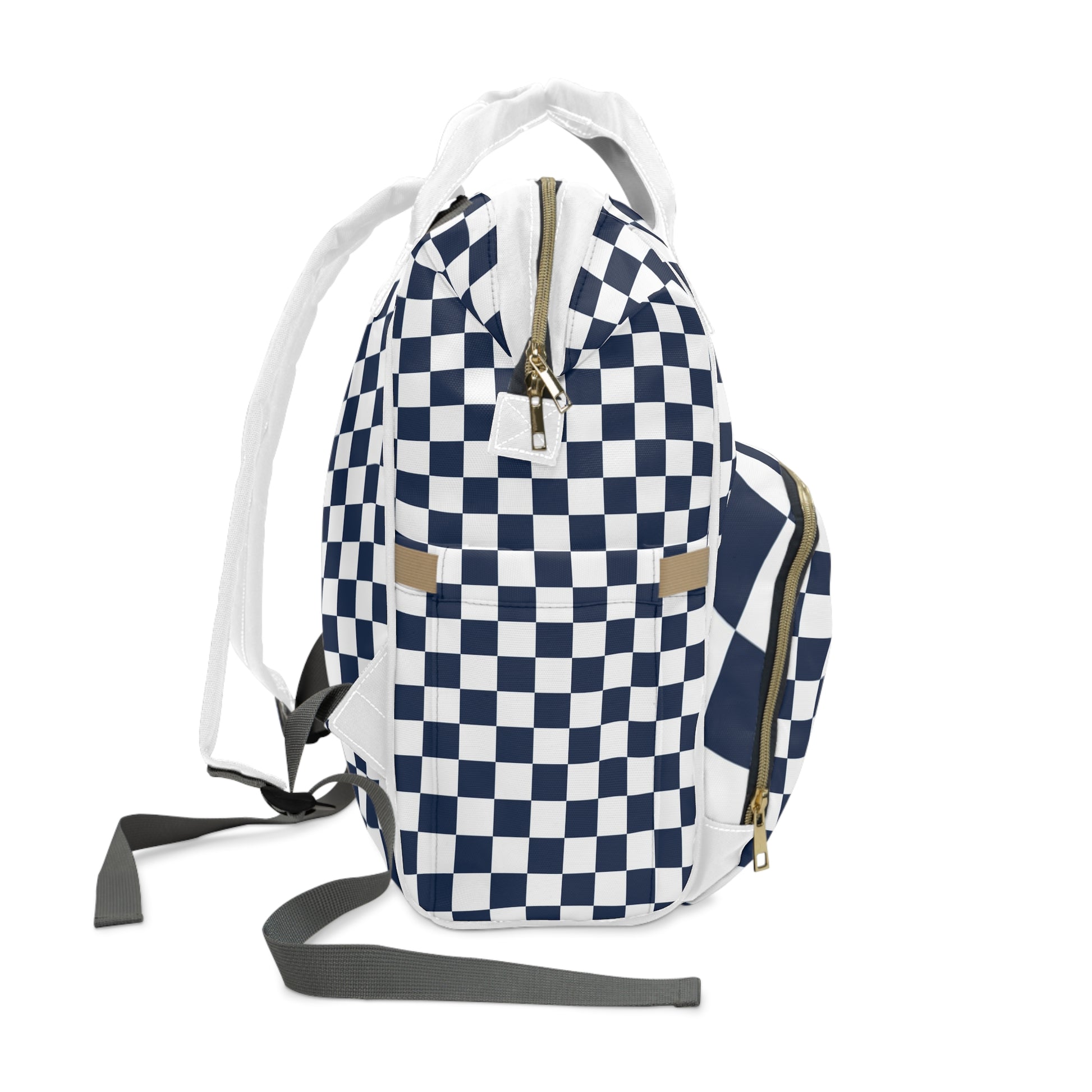 Checkerboard White and Navy Blue Multifunctional Diaper Backpack, Artsulli - Art is Long, Life is Short, Bags, , , , , , , 