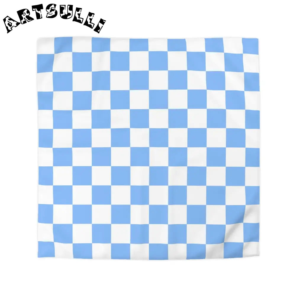 JAKKOUTTHEBXX Checkerboard White and Light Blue Microfiber Duvet