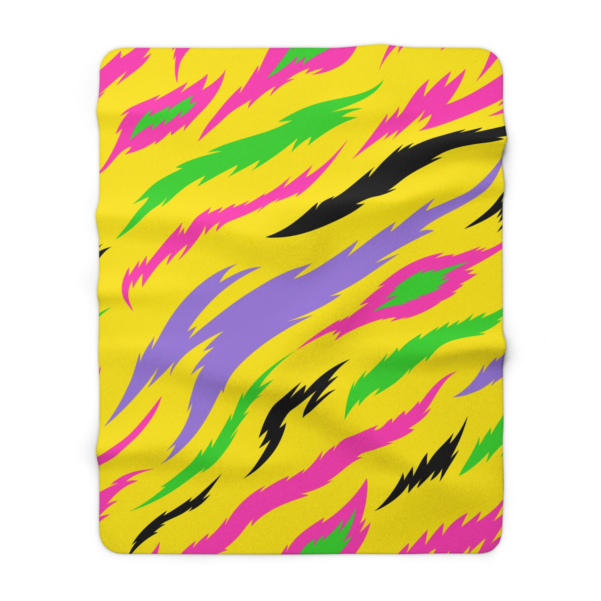 Retro Psychedelic Tiger Stripes Yellow Sherpa Fleece Blanket, Artsulli - Art is Long, Life is Short, Home Decor, Size, 60" × 80", , , , , 10590113099013