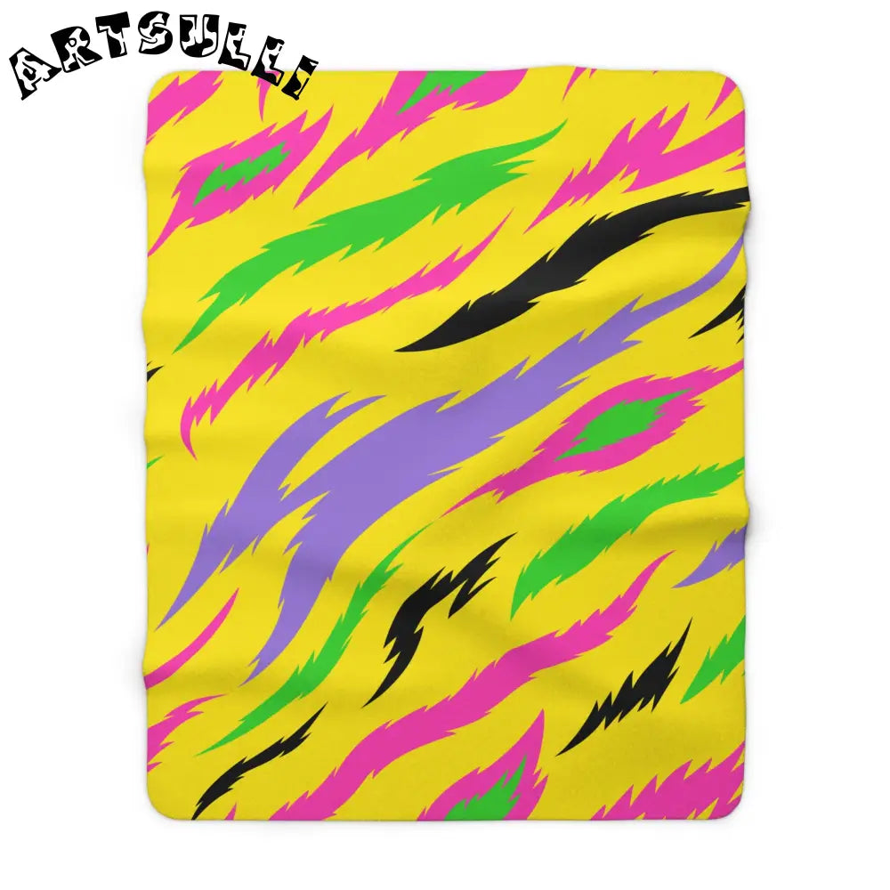 JAKKOUTTHEBXX Retro Psychedelic Tiger Stripes Yellow Sherpa Fleece