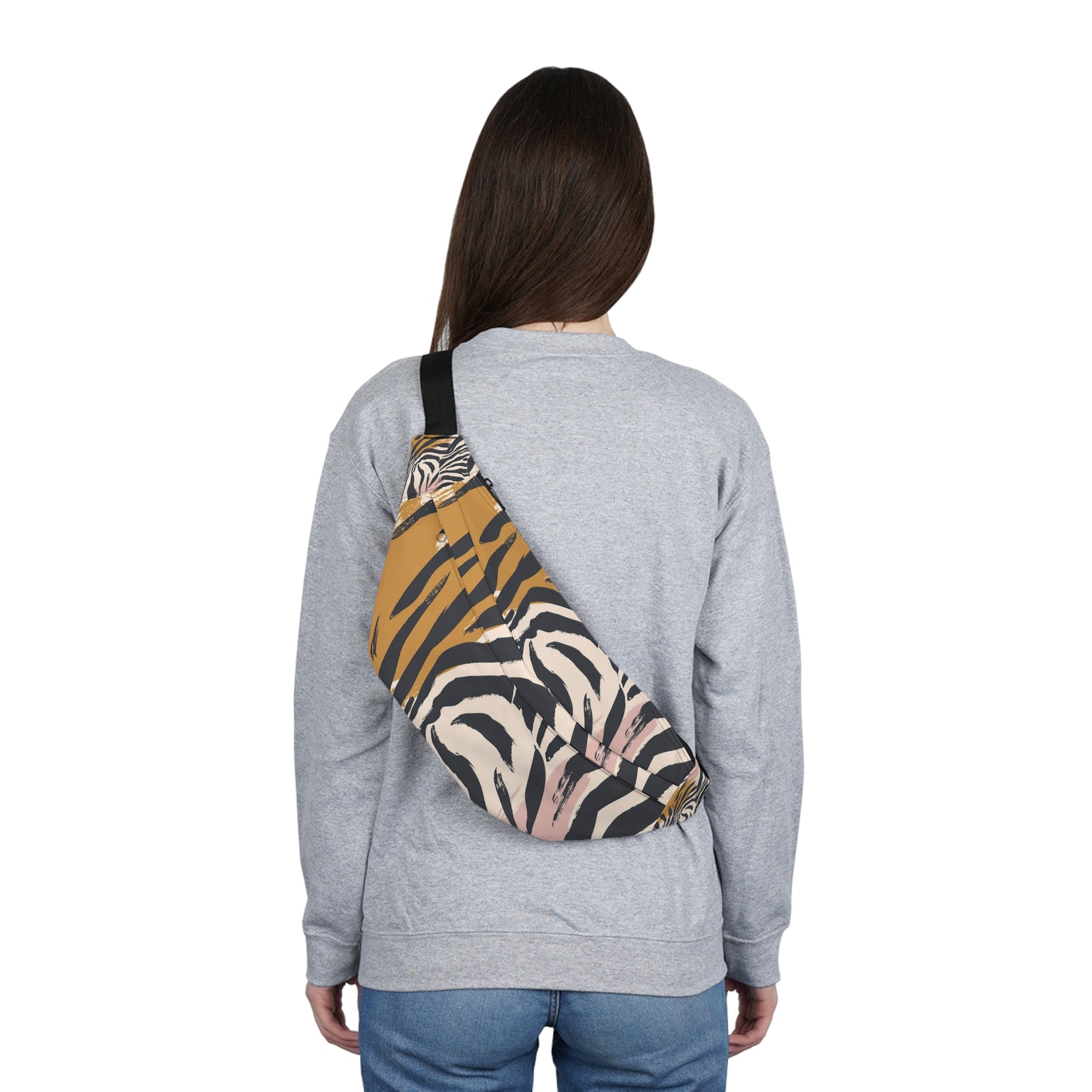 Beige Zebra Jungle Flats Large Fanny Pack, Artsulli - Art is Long, Life is Short, Bags, , , , , , , 