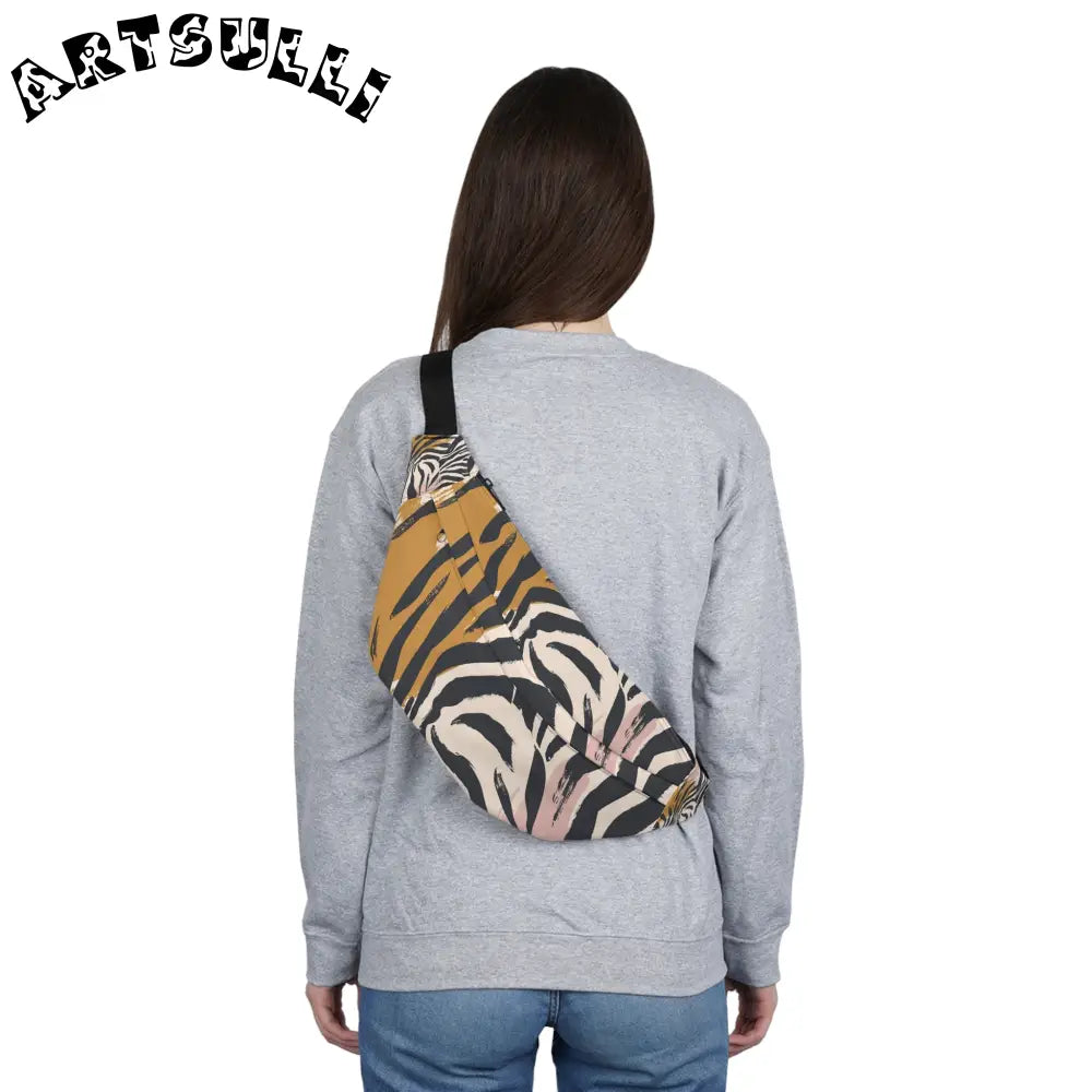 JAKKOUTTHEBXX Tiger and Zebra Print Fanny Pack with Adjustable Black
