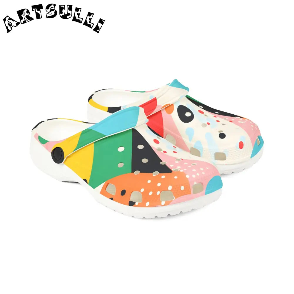 JAKKOUTTHEBXX Colorful Abstract Shapes EVA Foam Rubber Shoes (AOP)