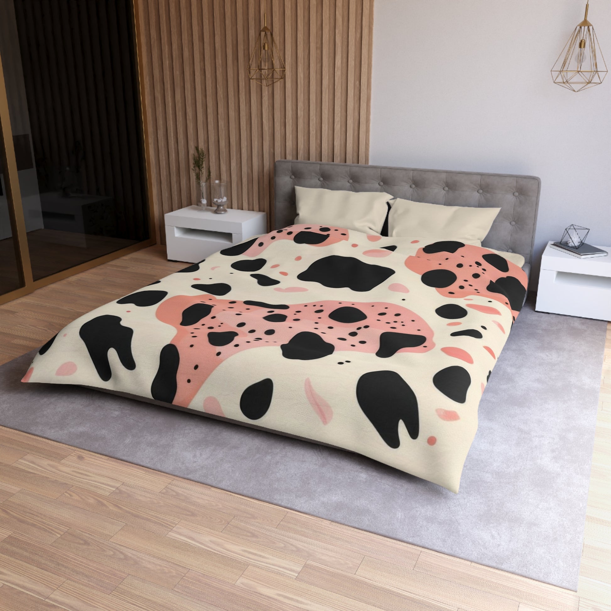 Organic Cow Print Cream and Pink Microfiber Duvet Cover, Artsulli - Art is Long, Life is Short, Home Decor, , , , , , , 