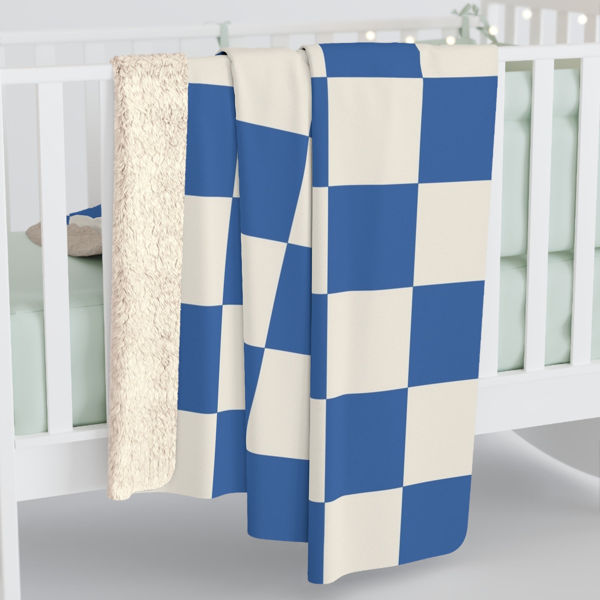 Checkerboard Blue Sherpa Fleece Blanket, Artsulli - Art is Long, Life is Short, Home Decor, , , , , , , 