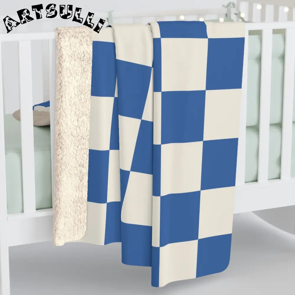 JAKKOUTTHEBXX Checkerboard Blue Sherpa Fleece Blanket JAKKOUTTHEBXX