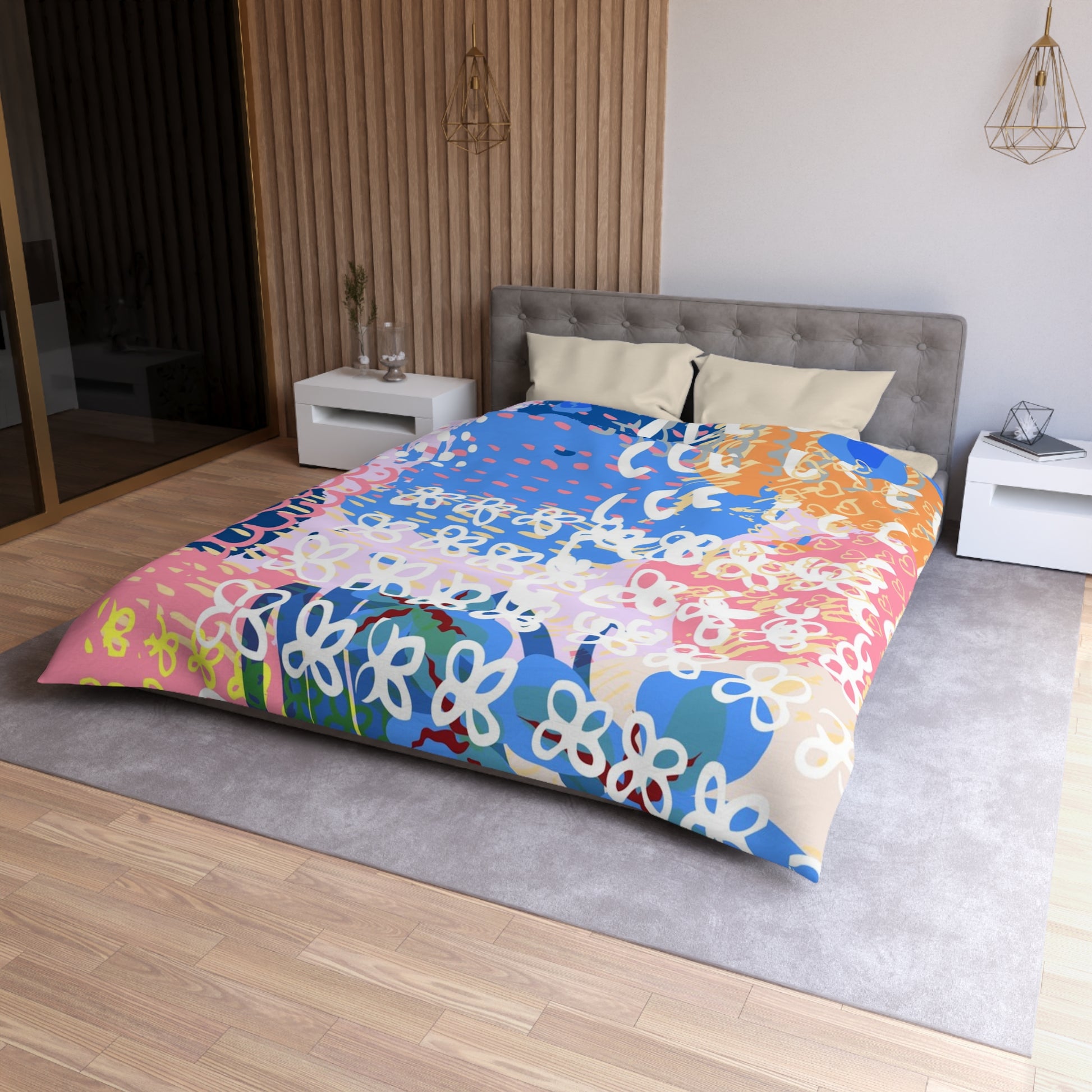 Flowers x Doodles x Hearts Multi-Color Microfiber Duvet Cover, Artsulli - Art is Long, Life is Short, Home Decor, , , , , , , 
