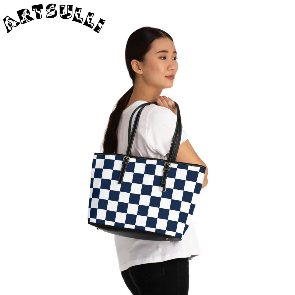 JAKKOUTTHEBXX Checkerboard White and Navy Blue PU Leather Shoulder