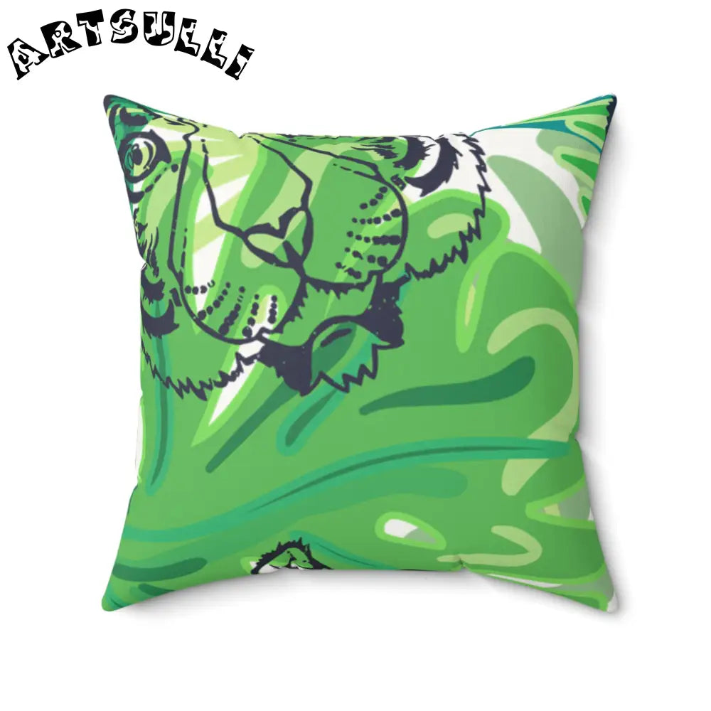 JAKKOUTTHEBXX Tropical Jungle Tigers Green Faux Suede Square Pillow