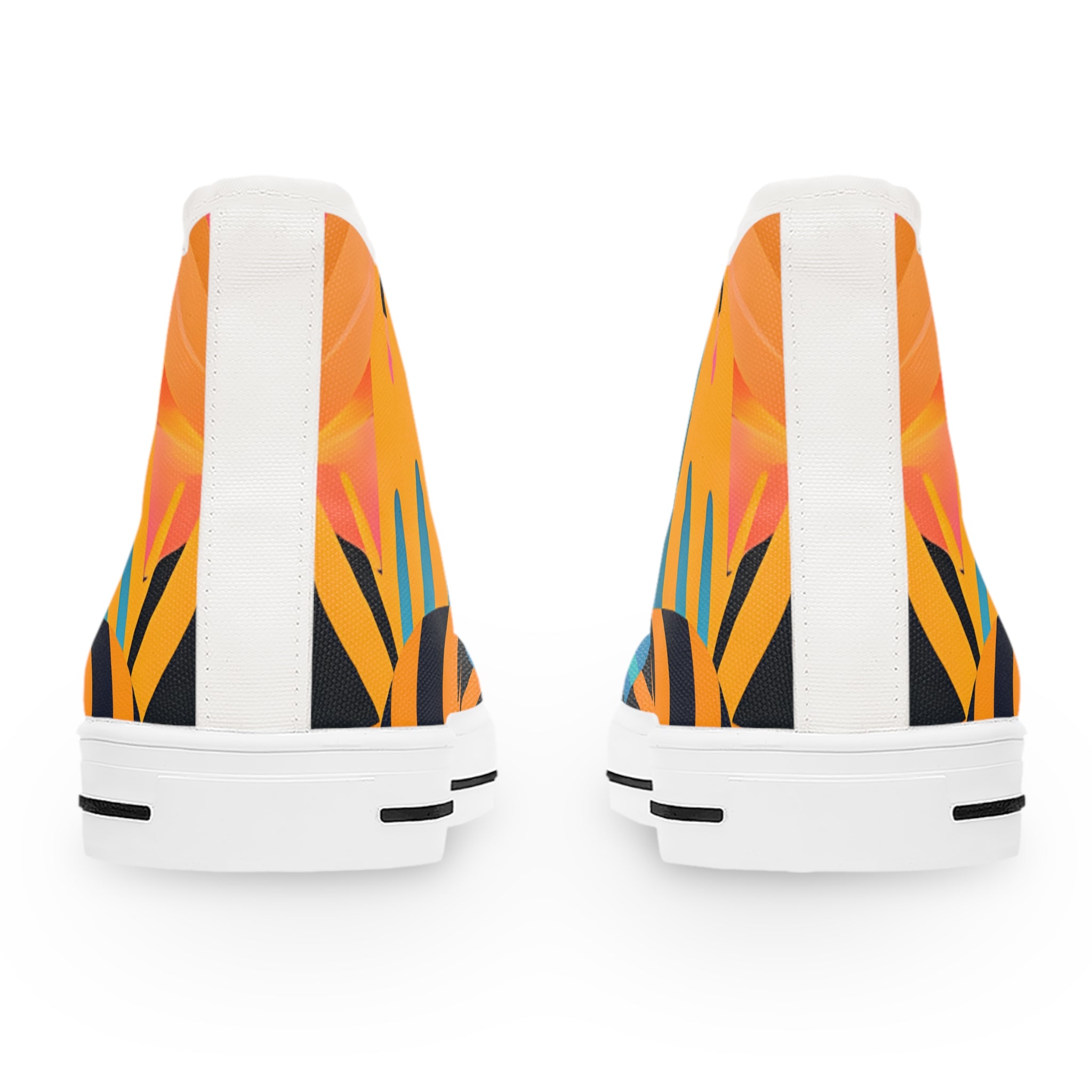 Palm Leaves x Tiger Stripes II Orange and Blue Women's High Top Sneakers, Artsulli - Art is Long, Life is Short, Shoes, , , , , , , 