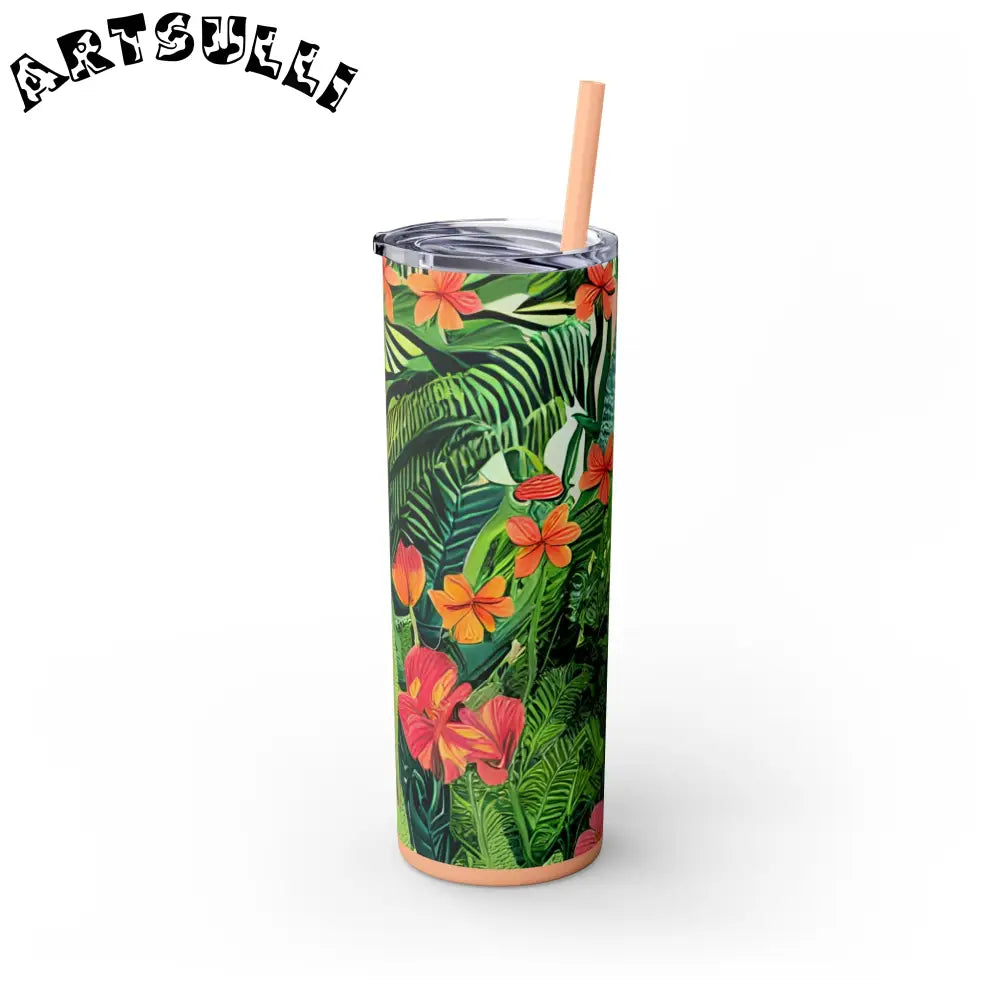 JAKKOUTTHEBXX White Tropical Leaf and Flower Tumbler JAKKOUTTHEBXX