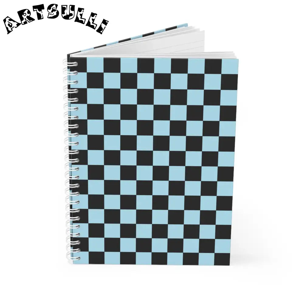 JAKKOUTTHEBXX Checkerboard Black and Blue Spiral Notebook