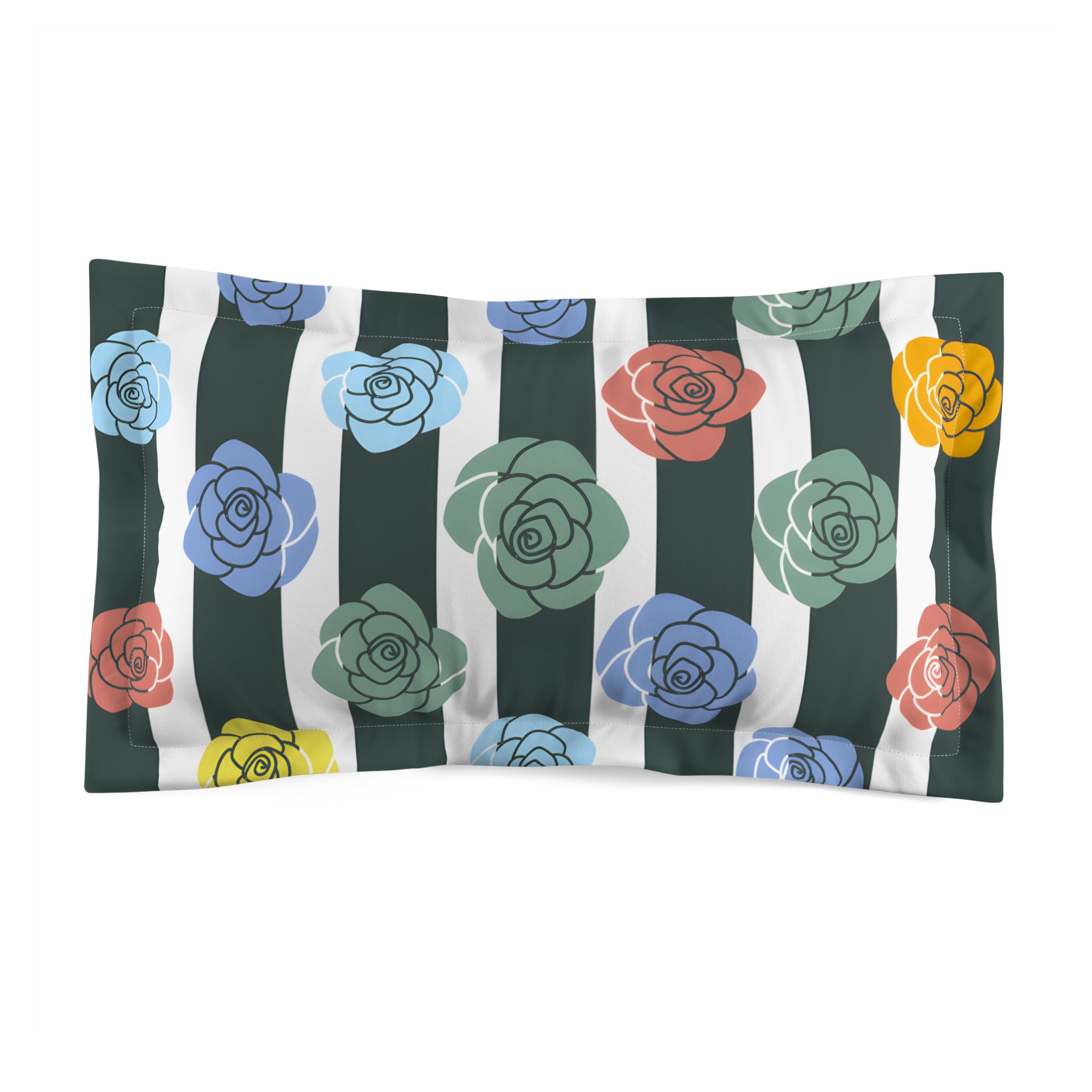 Stripes x Roses Black and White Microfiber Pillow Sham, Artsulli - Art is Long, Life is Short, Home Decor, Size, King, , , , , 11737334673064