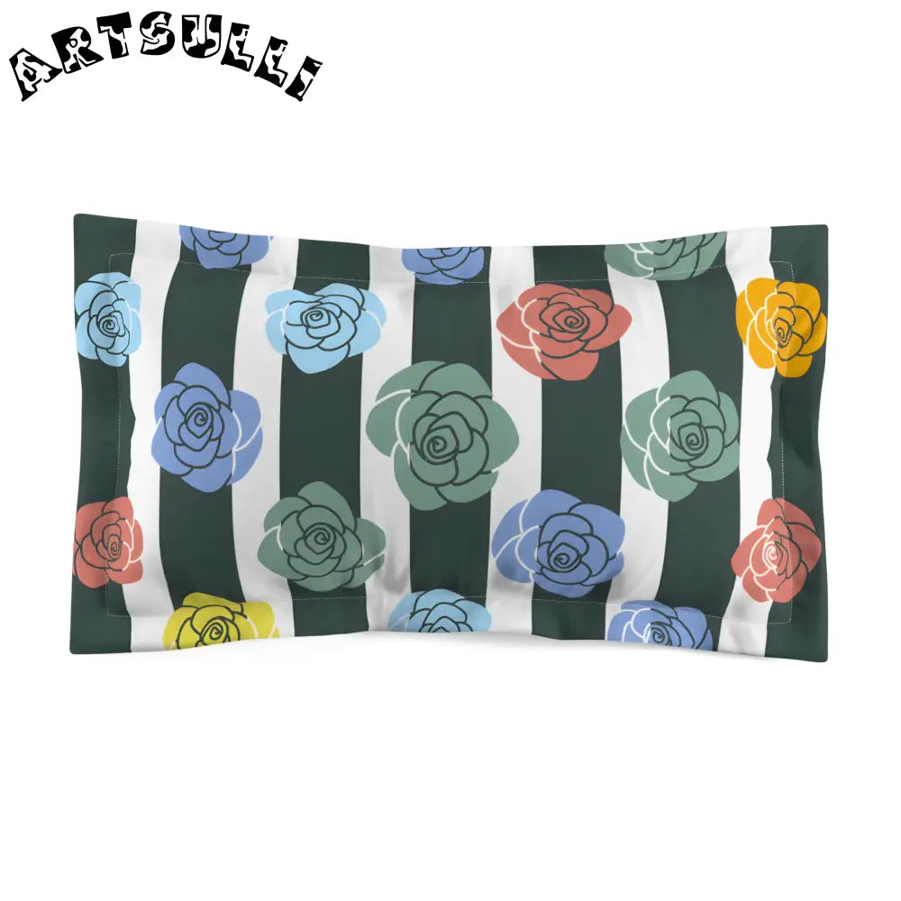 JAKKOUTTHEBXX Stripes x Roses Black and White Microfiber Pillow Sham