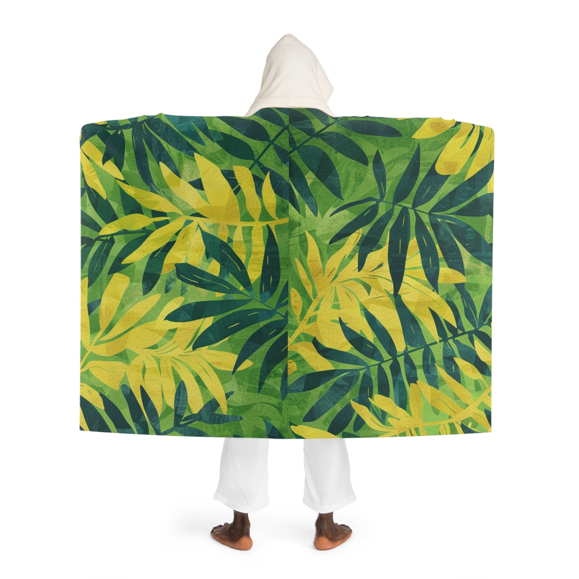 Green Leaf x Yellow Leaf x Tropical x Jungle Hooded Sherpa Fleece Blanket, Artsulli - Art is Long, Life is Short, All Over Prints, , , , , , , 