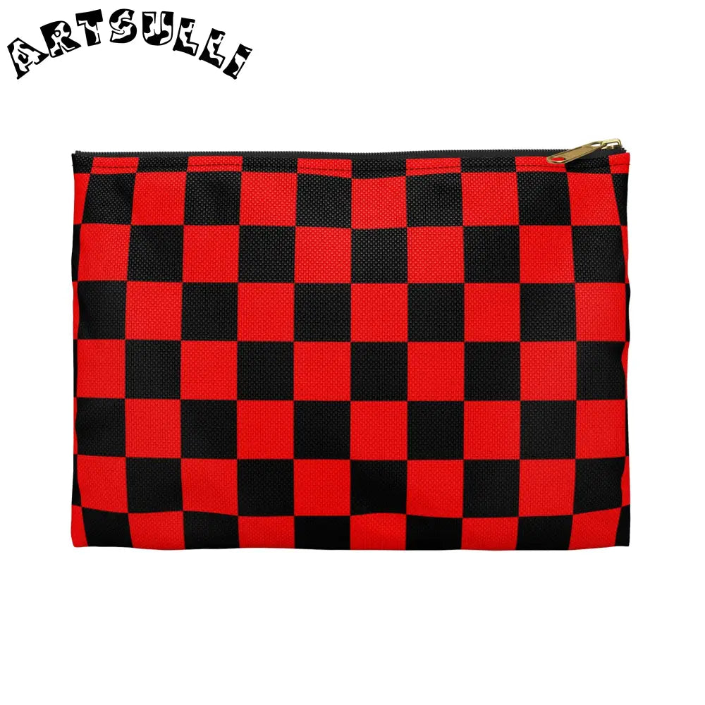 JAKKOUTTHEBXX Checkerboard Red and Black Accessory Pouch